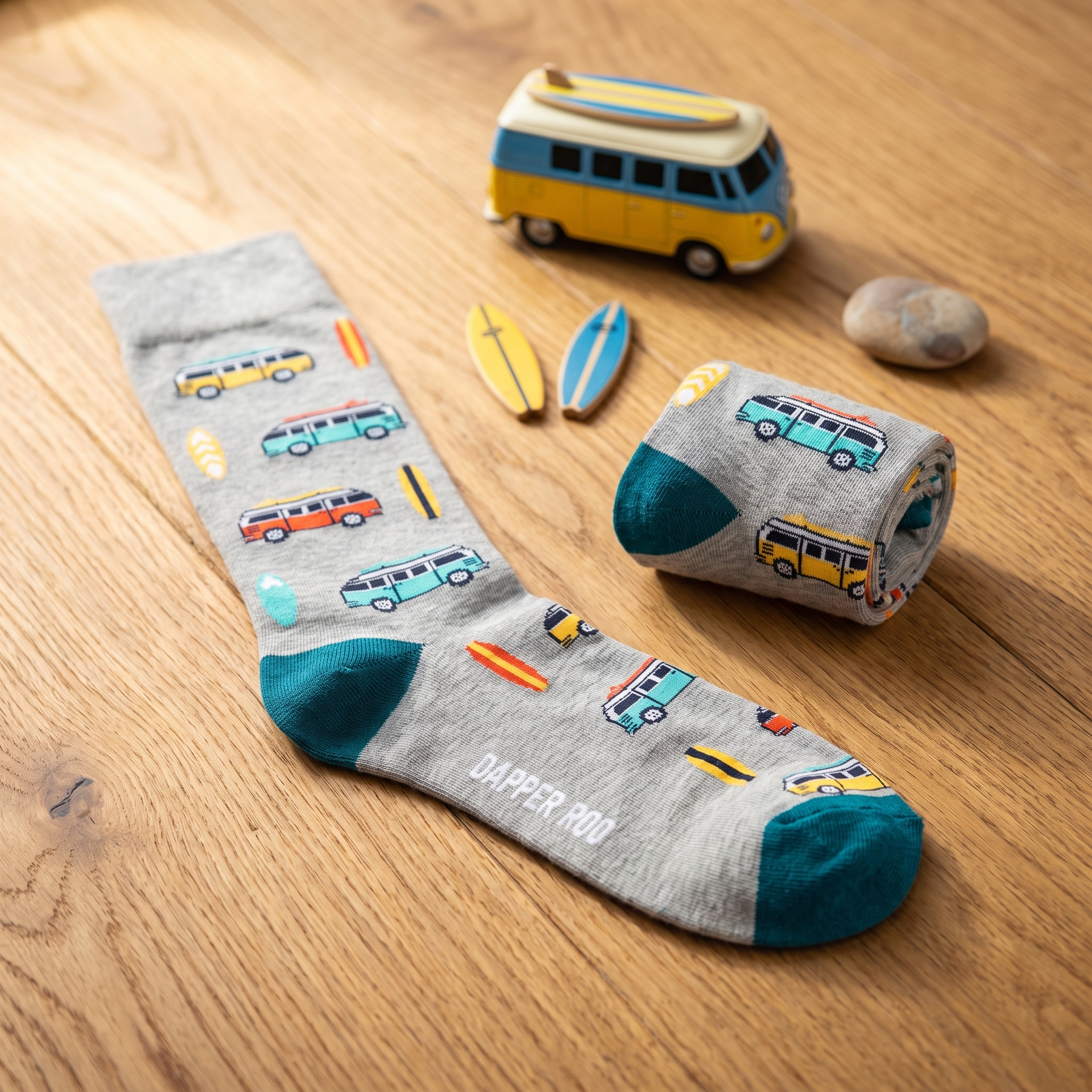 Beach Kombi VW Bamboo Socks by Dapper Roo — lifestyle shot