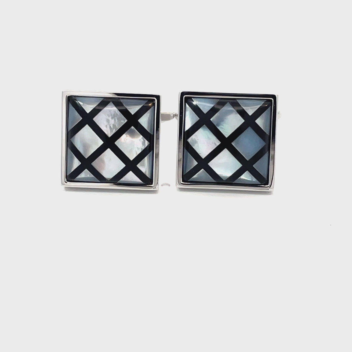 Black Crisscross on Mother of Pearl Cufflinks