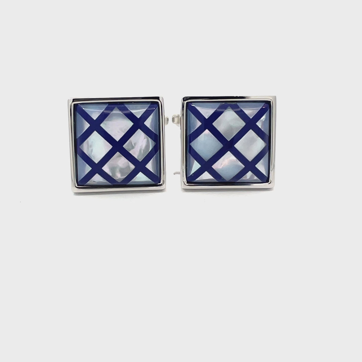 Navy Blue Crisscross on Mother of Pearl Cufflinks