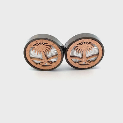 Emblem of Saudi Arabia In Rose Gold on Mother of Pearl / Gunmetal Backing