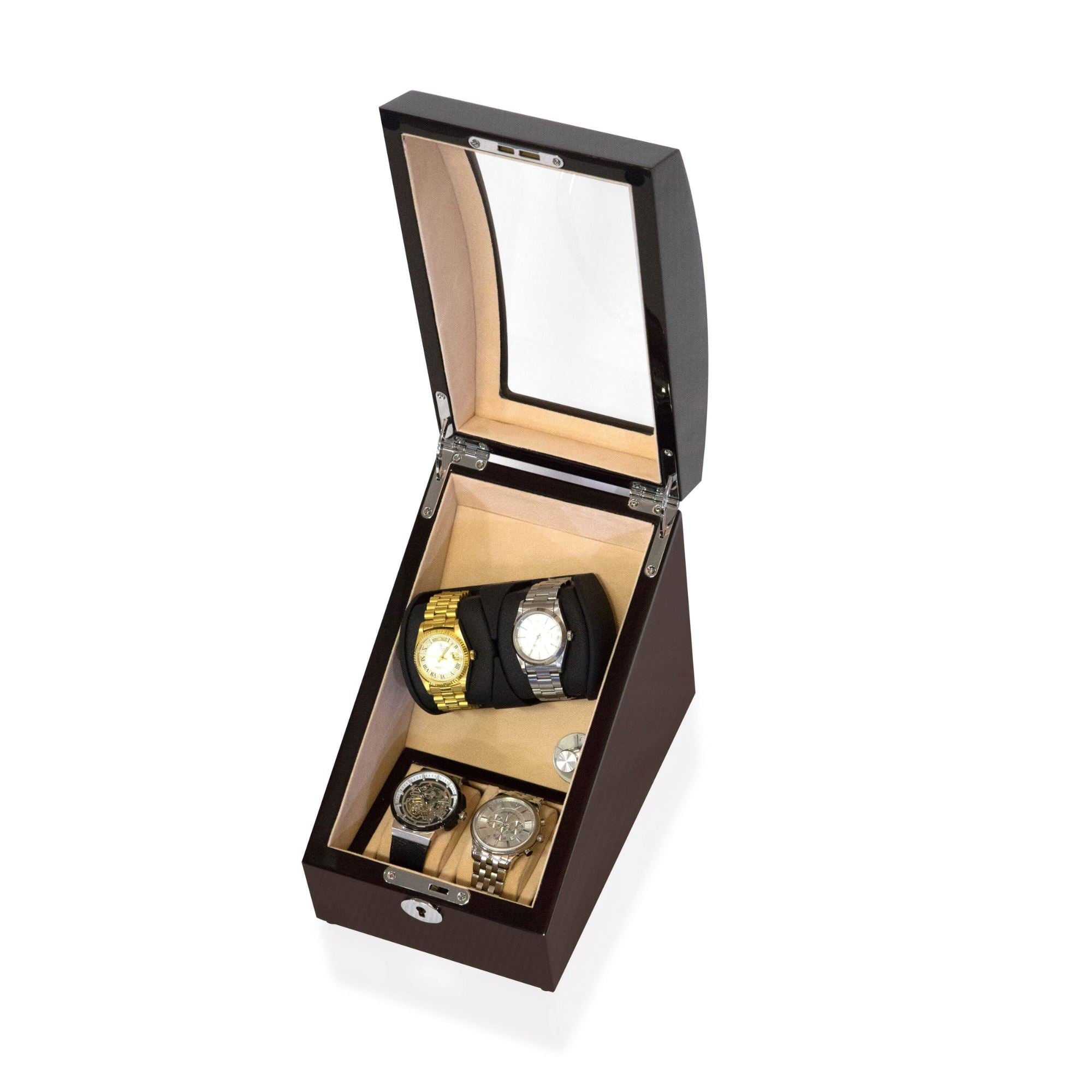 Seconds - Avoca Watch Winder Box for 2 + 2 Watches in Mahogany (a) Seconds Clinks 