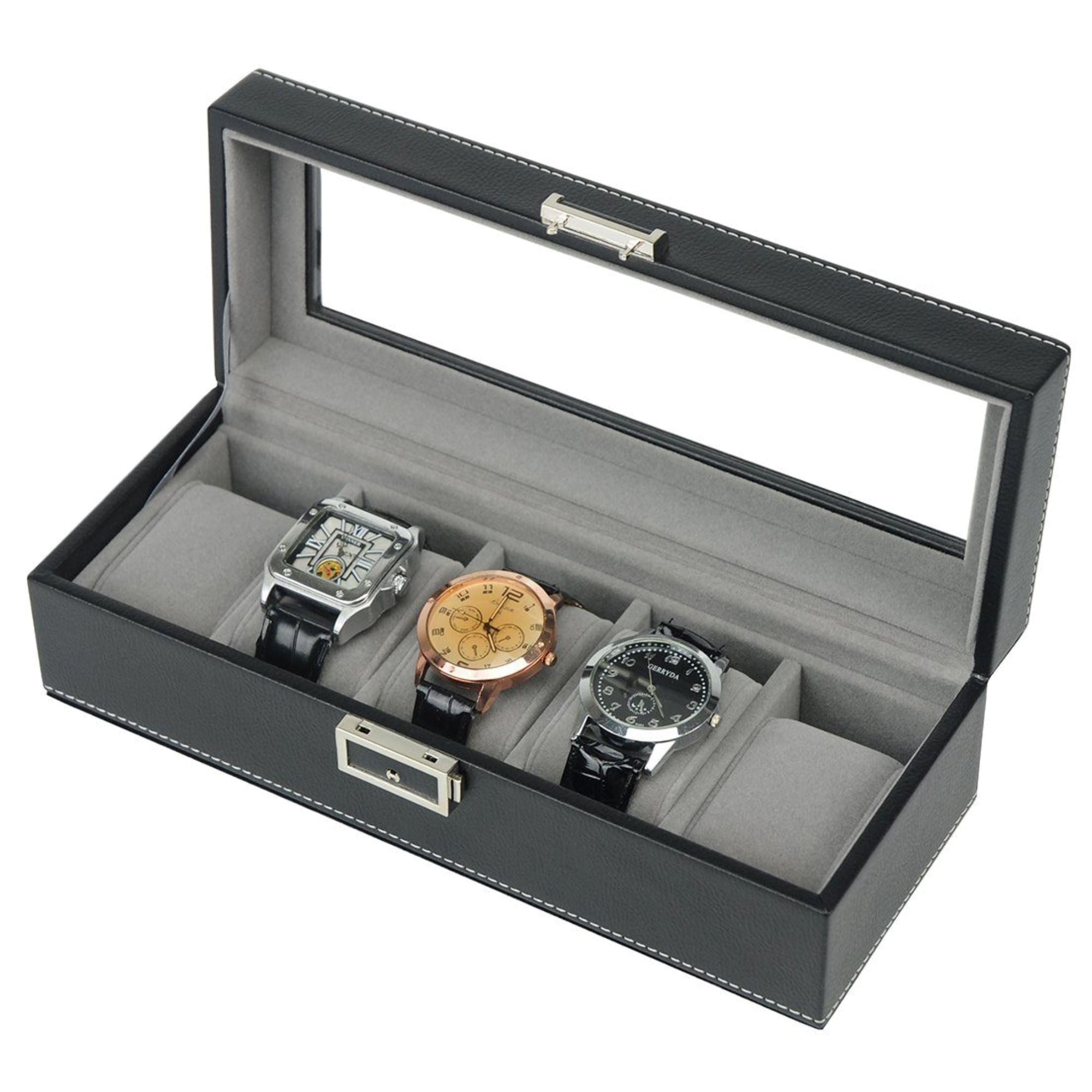 Seconds - Leather Watch Box for 5 Watches in Black Seconds Clinks 