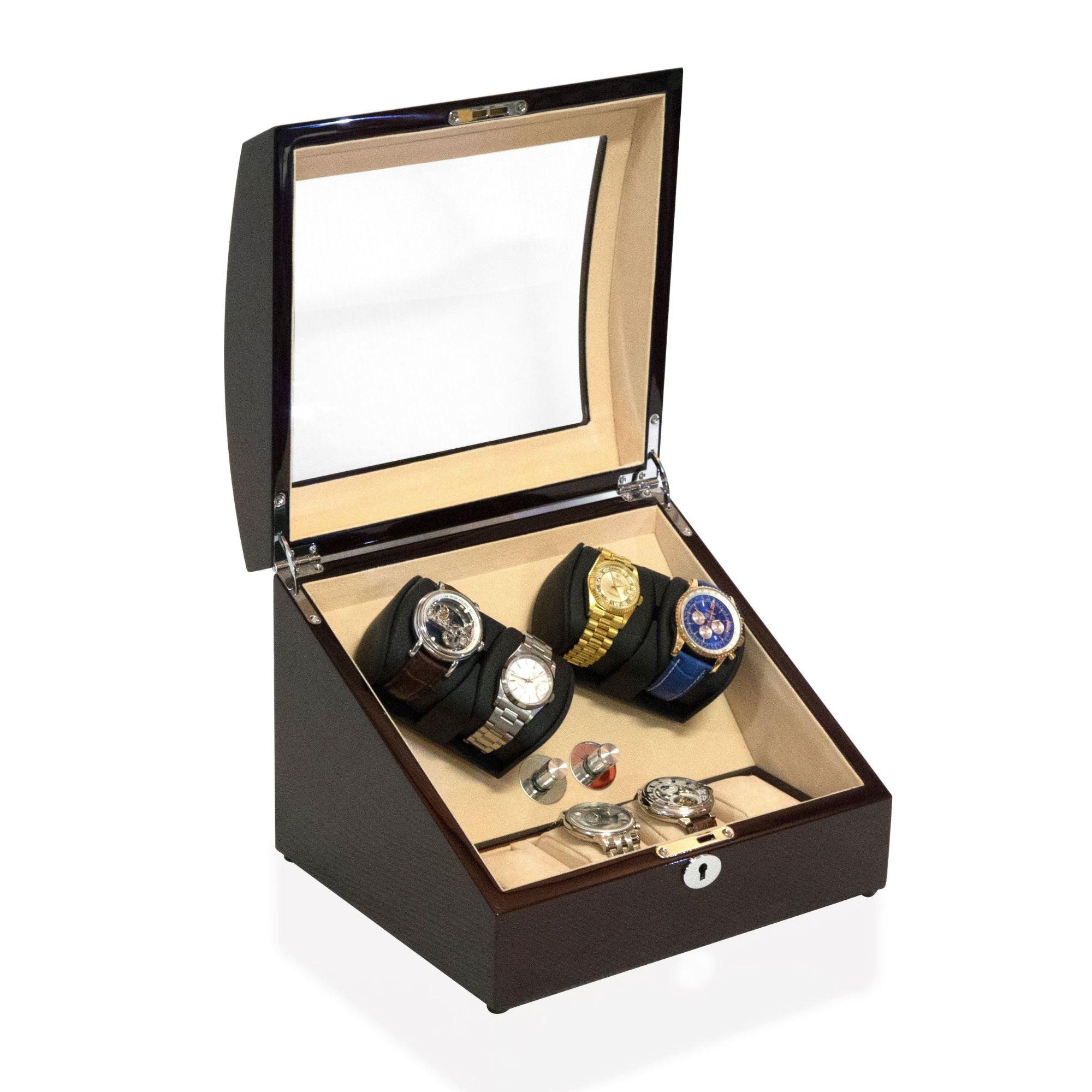 Seconds - Avoca Watch Winder Box 4 + 4 Watches in Mahogany (b) Seconds Clinks 