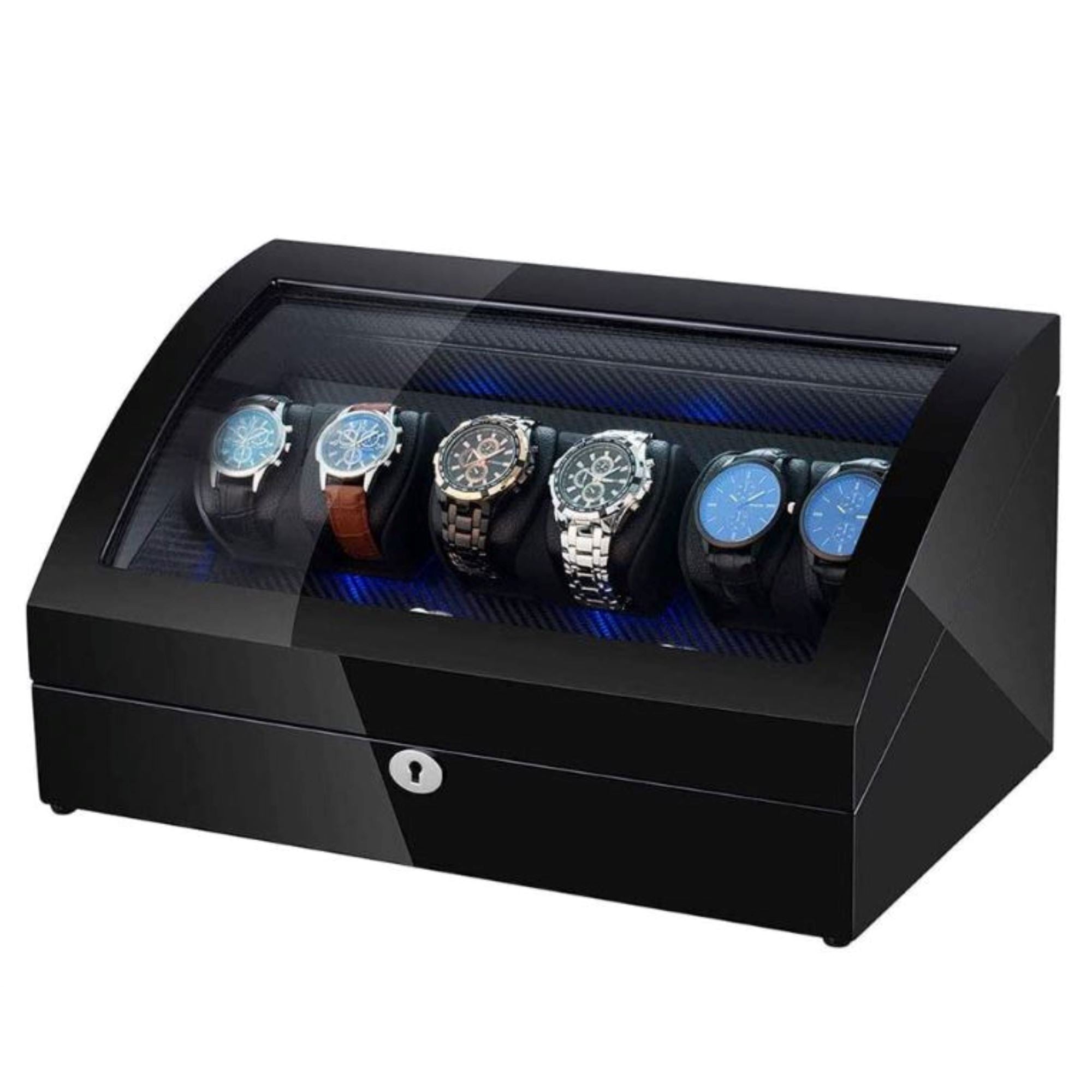 Seconds - Avoca Watch Winder Box 6 + 6 Watches in Black with Carbon Fibre Interior (a) Seconds Clinks 
