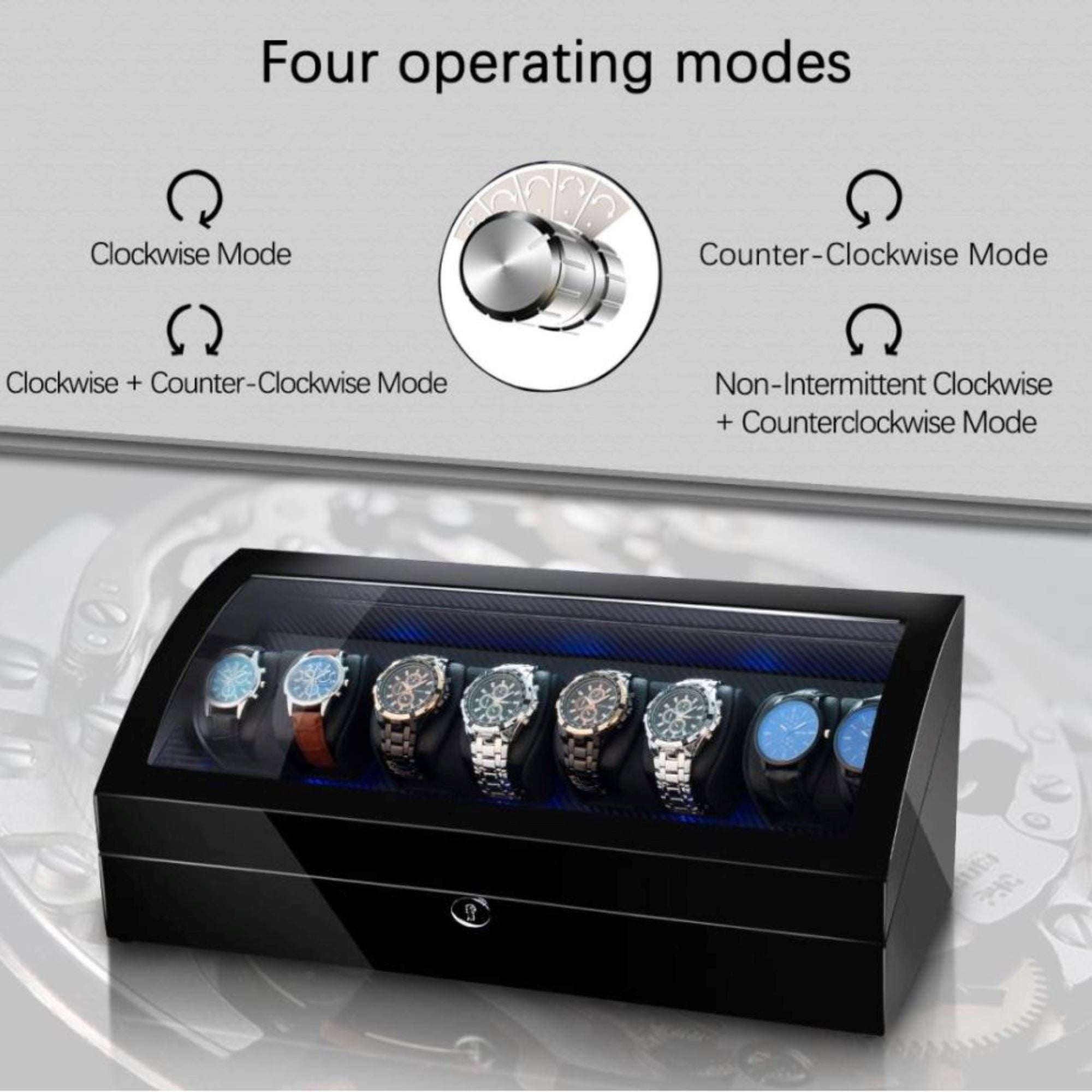 Seconds - Avoca Watch Winder Box for 8 + 8 Watches in Black (e) Seconds Clinks 