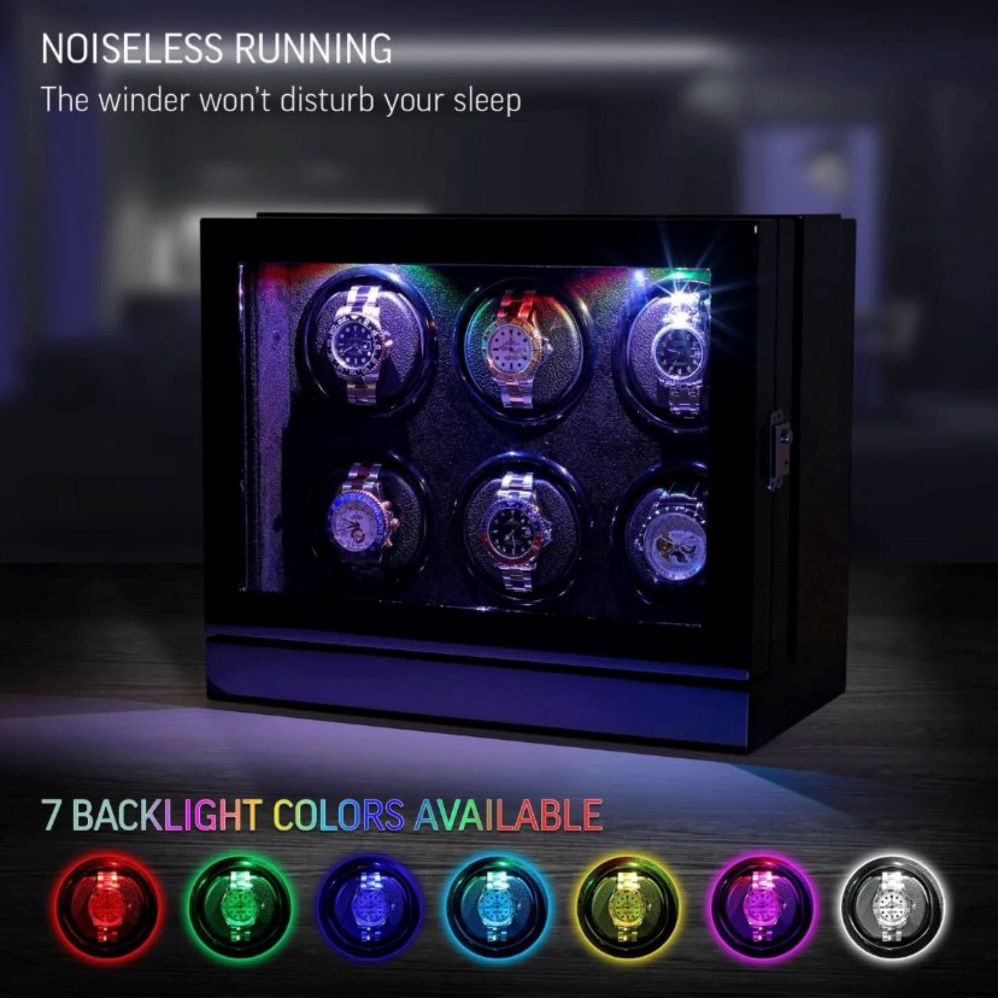 Seconds - Sydney Watch Winder Box for 6 Watches in Black (d) Seconds Clinks 