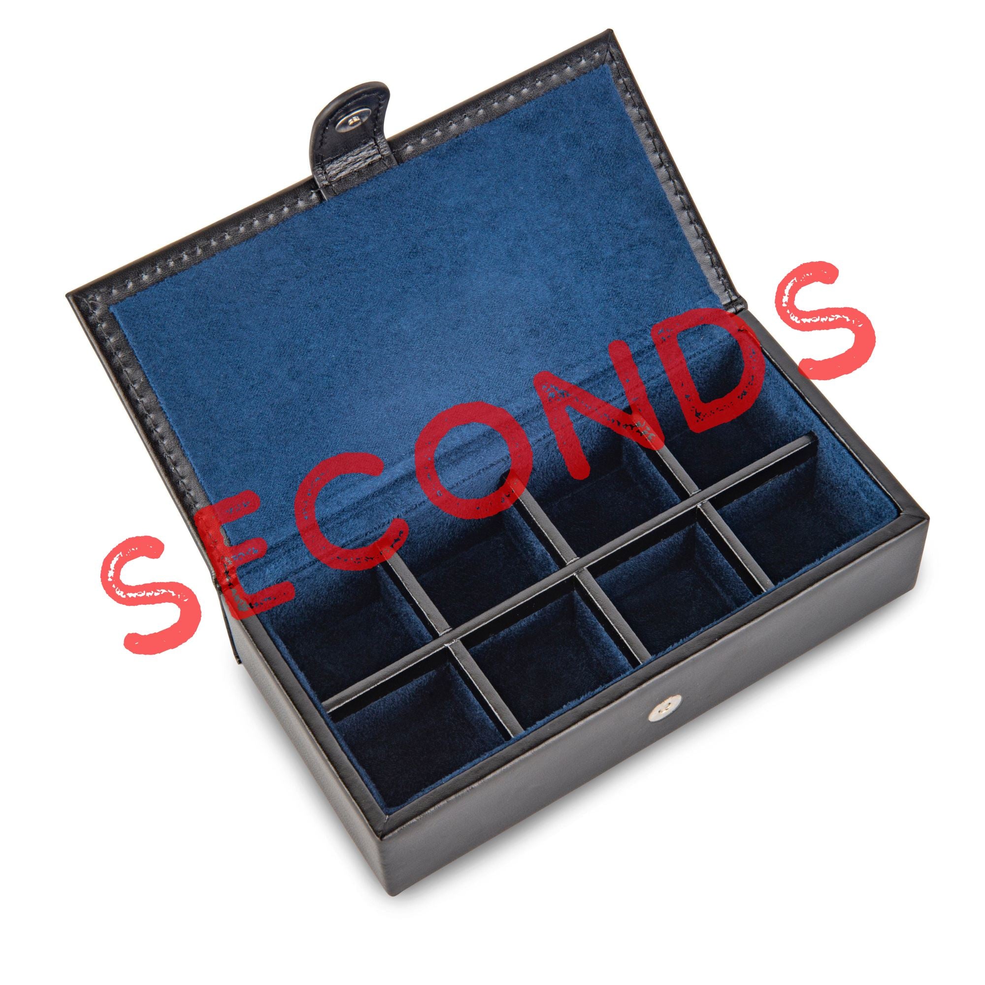 Seconds - 8 Pair Bonded Leather Black/Purple Cufflink Storage Box (a) Seconds Clinks Australia 