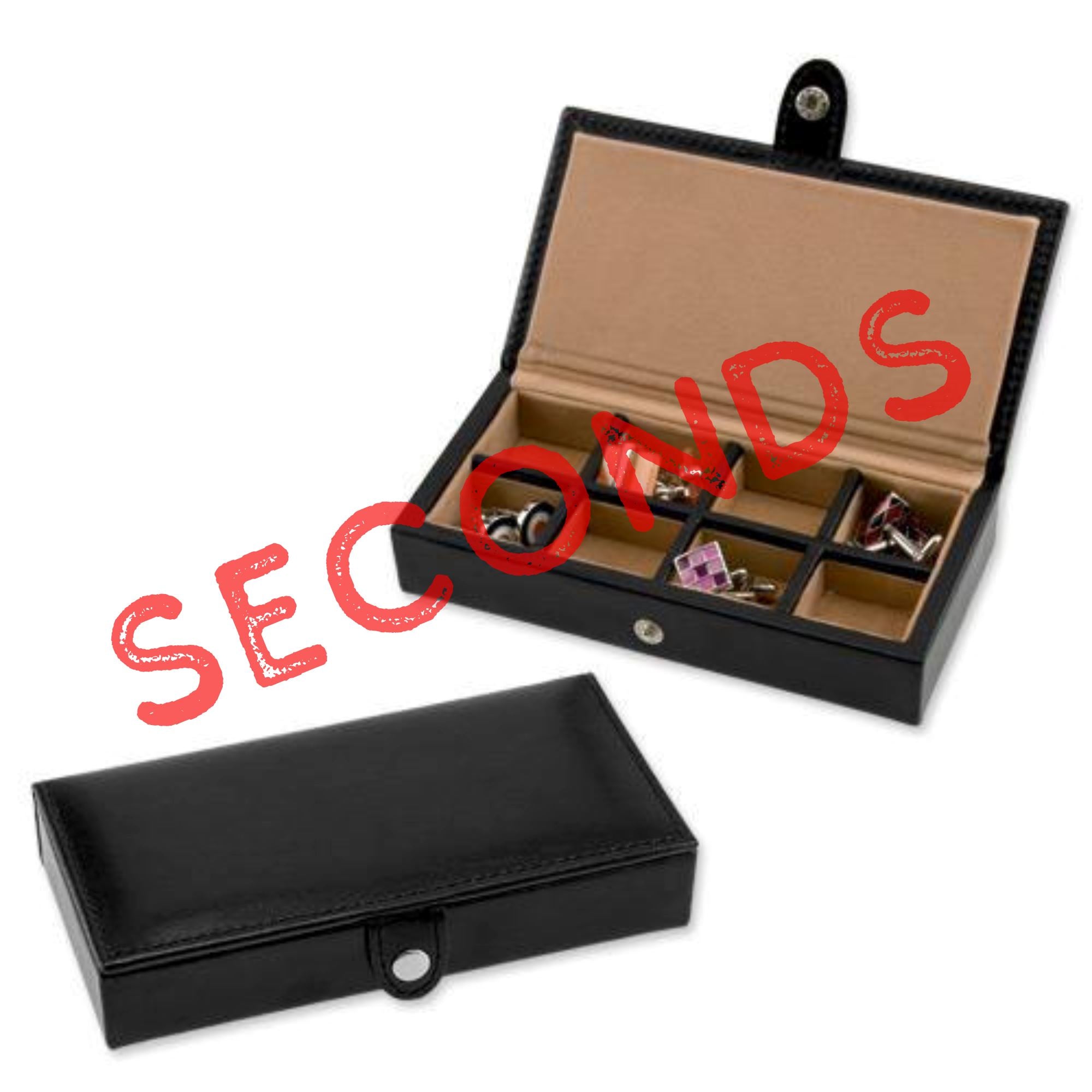 Seconds - 8 Pair Bonded Leather Black/Tan Cufflink Storage Box Seconds Clinks Australia 