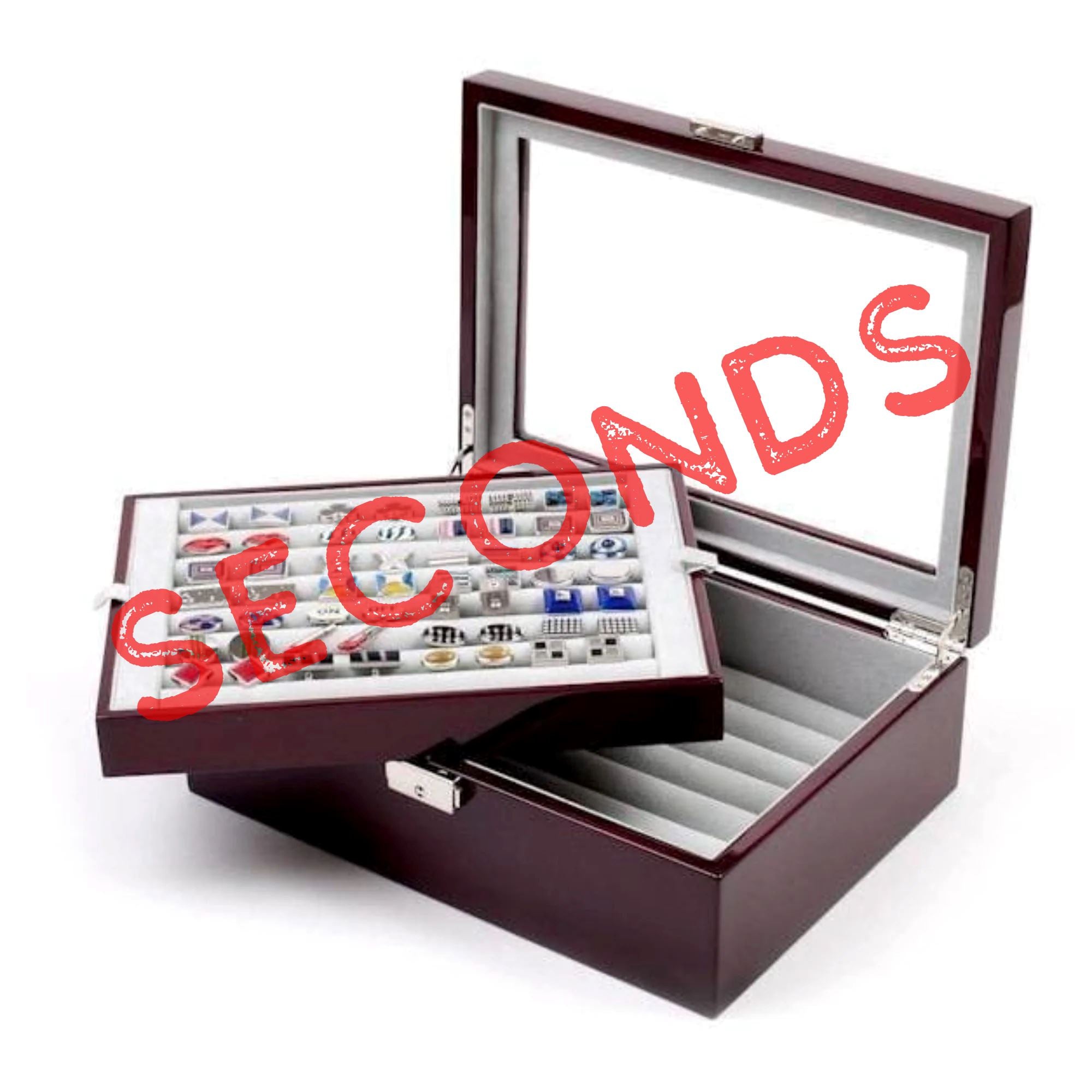 Seconds - 72 Pair Double Decker Mahogany Cufflink Box (b) Seconds Clinks Australia 