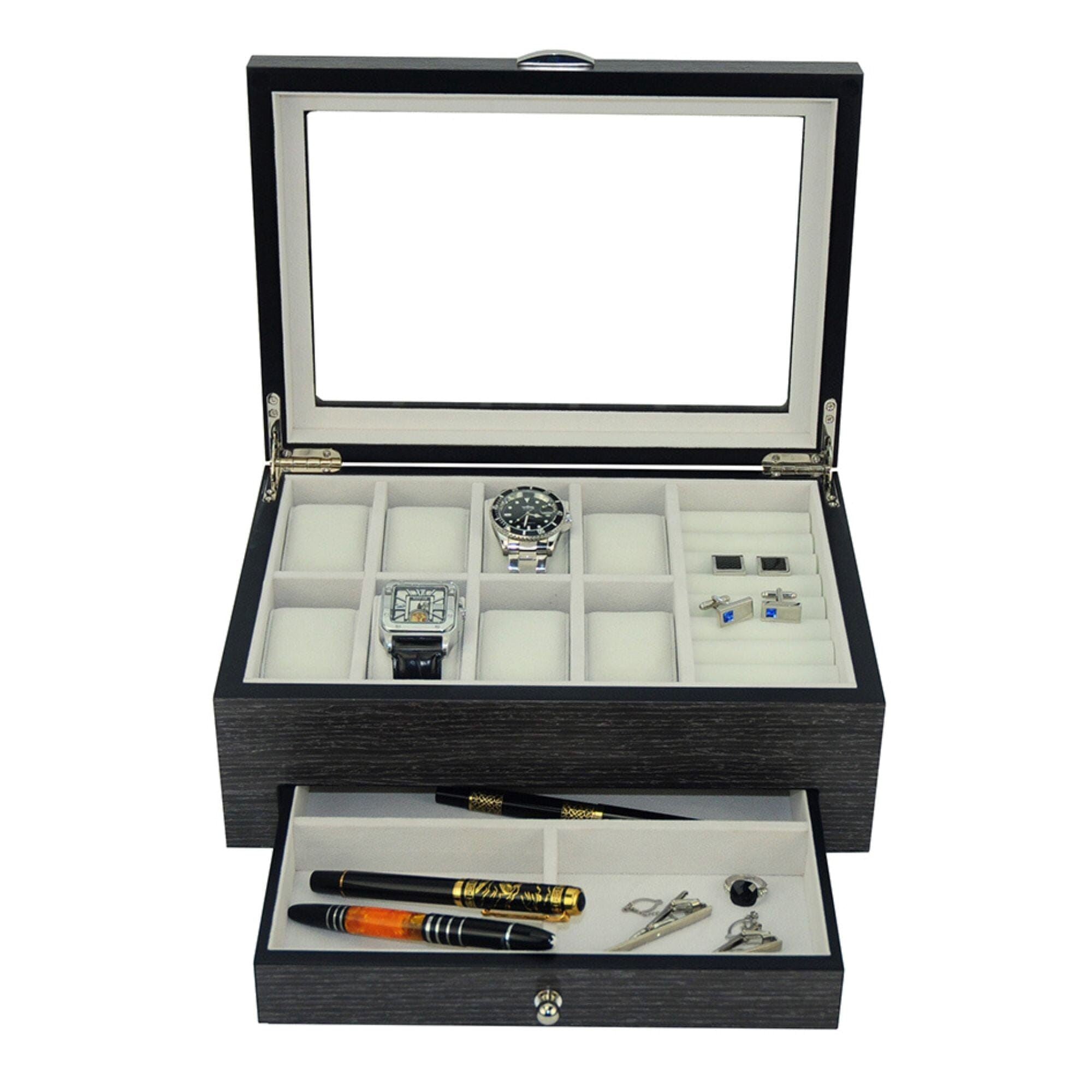 Seconds - Ginko Wooden Cufflink Watch Box with a Drawer (C) Seconds Clinks 