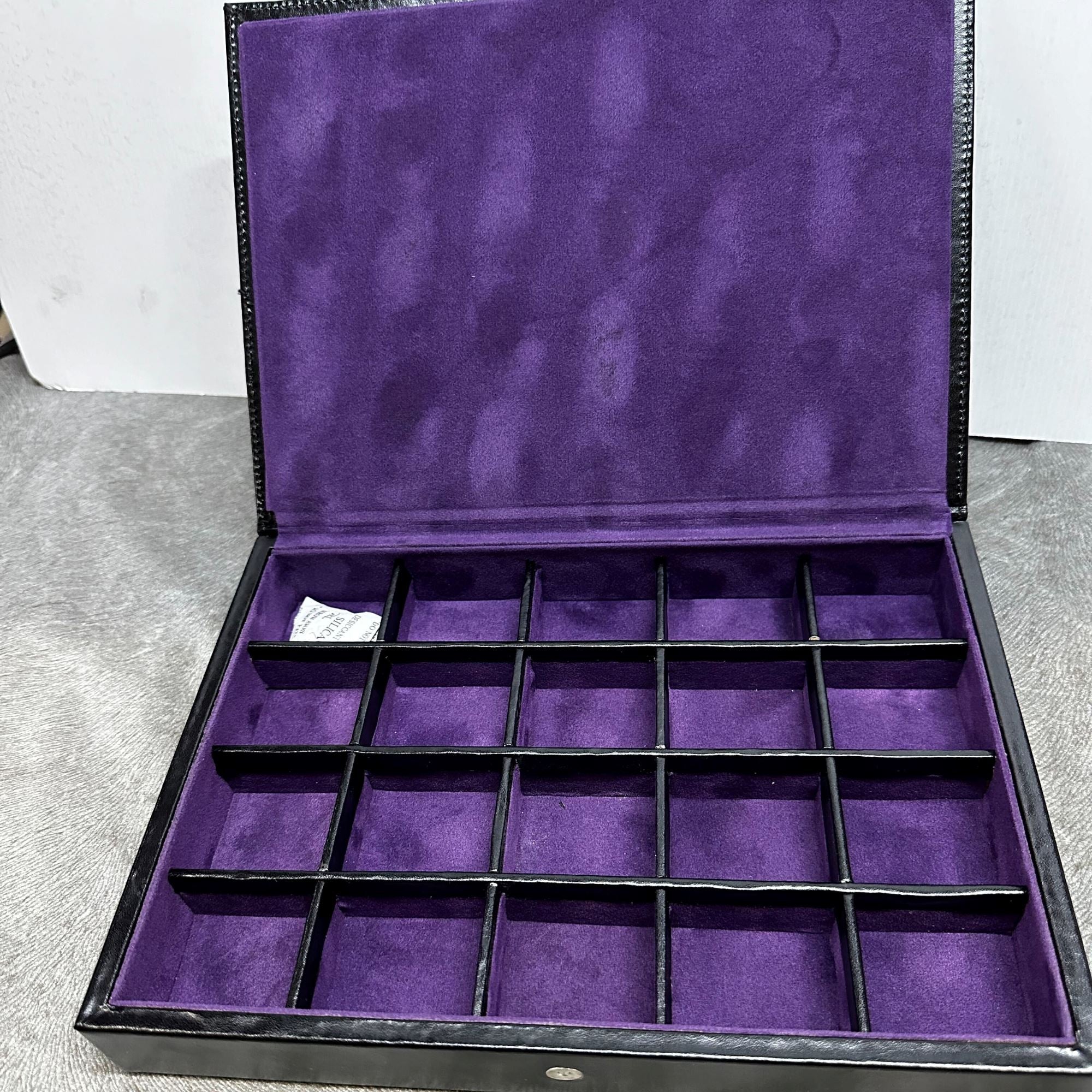 Seconds - 20 pair Bonded Leather Black/Purple Cufflink Storage Box Seconds Clinks Australia 