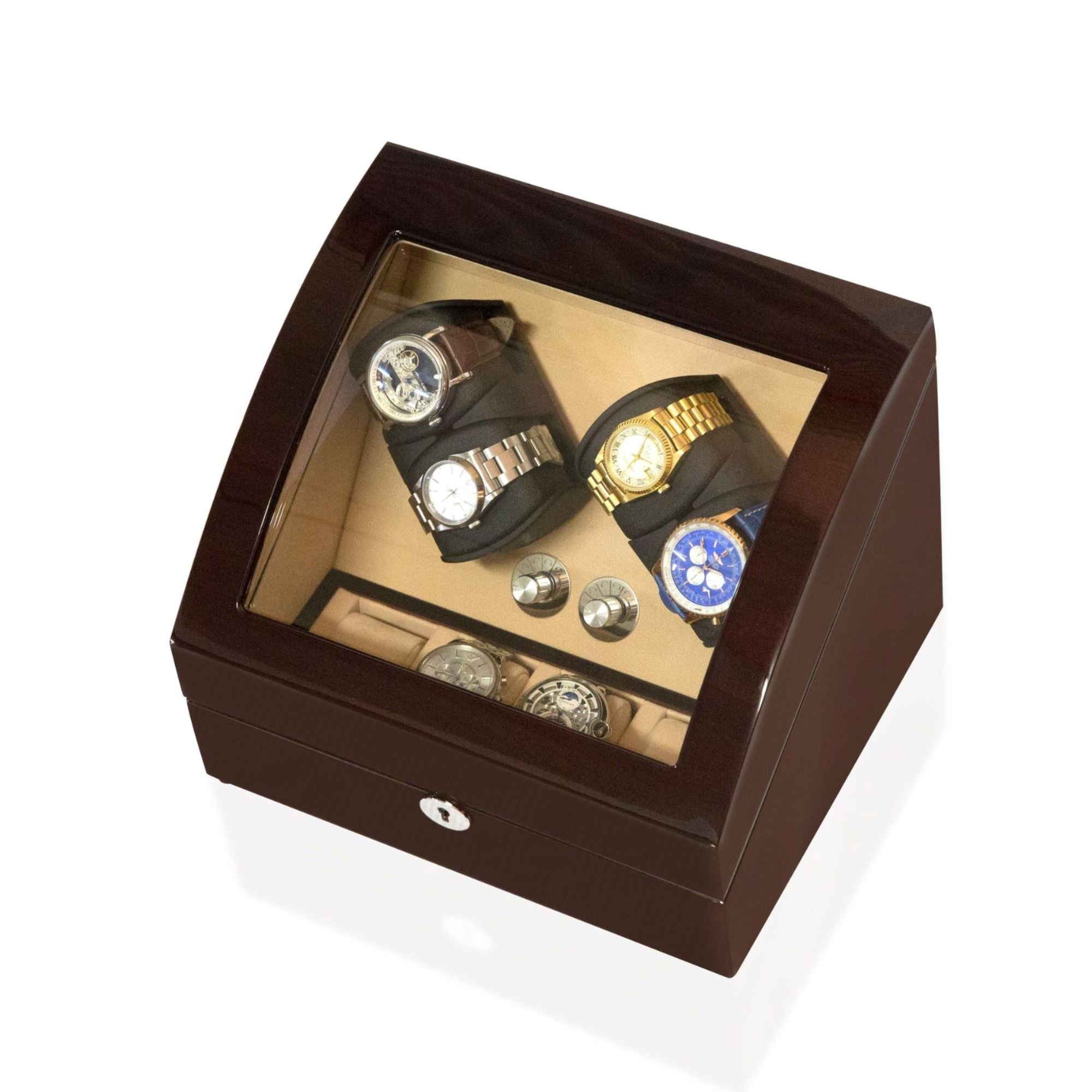 Seconds - Avoca Watch Winder Box 4 + 4 Watches in Mahogany (f) Seconds Clinks 