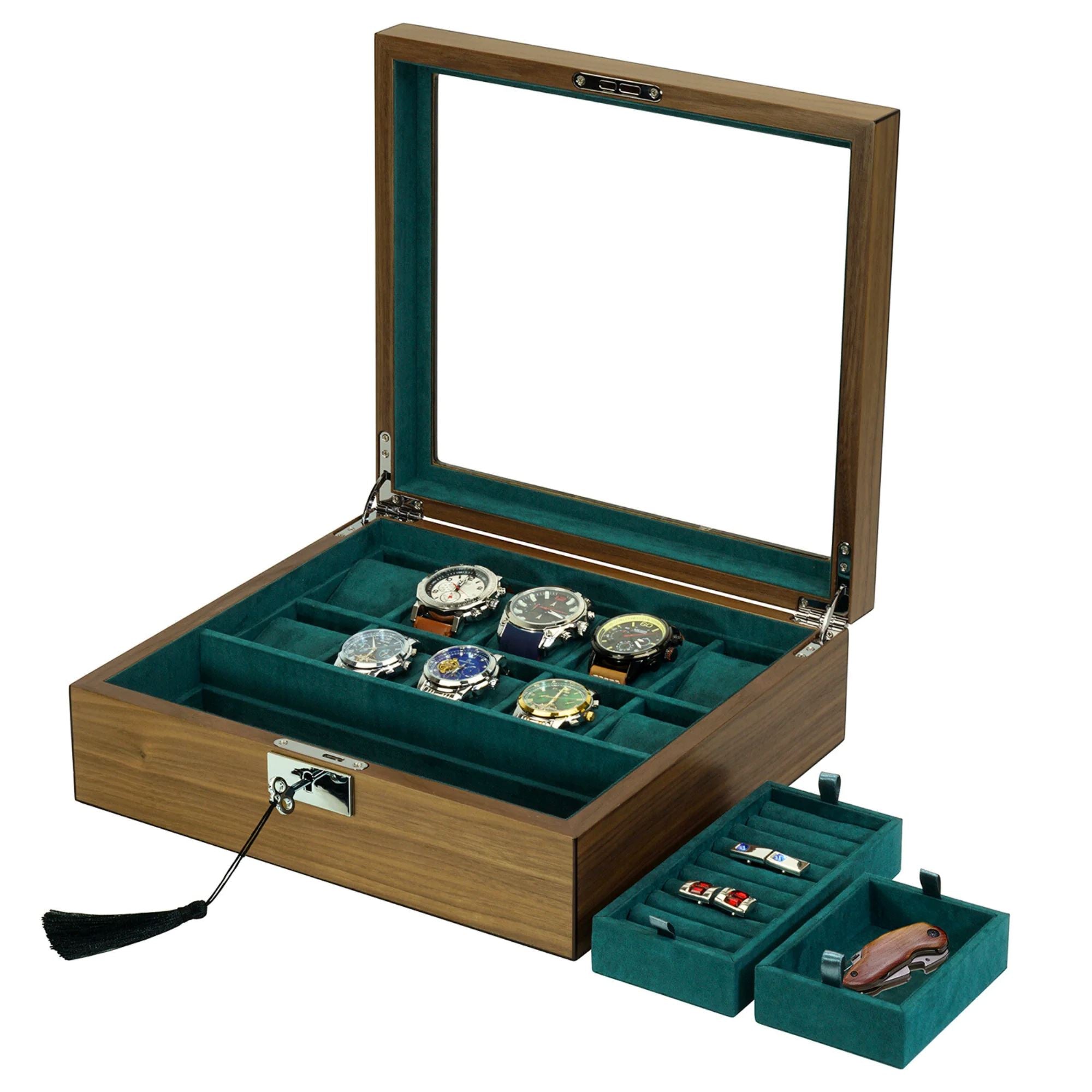 Seconds - 10 Slots Walnut Wooden Watch Box with Removable Trays Seconds Clinks Australia 