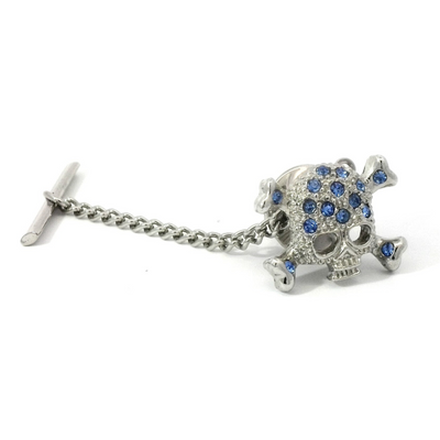 Blue Crystal Skull and Crossbone Tie Pin