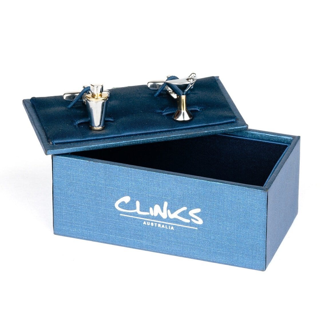 Silver/Gold Cocktail Glass & Shaker Cufflinks Novelty Cufflinks Clinks Australia 