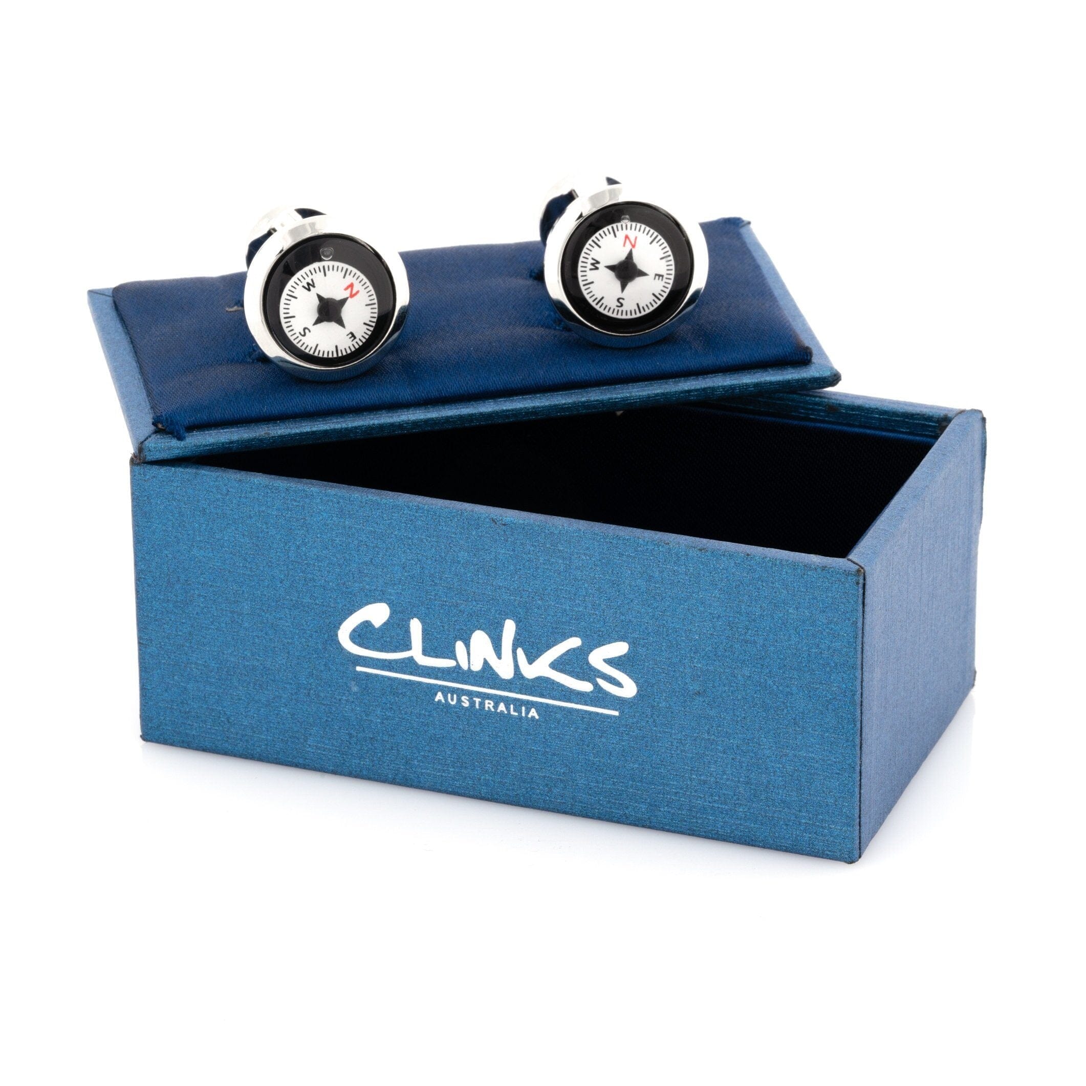 Working Compass Black & White Cufflinks Novelty Cufflinks Clinks Australia 