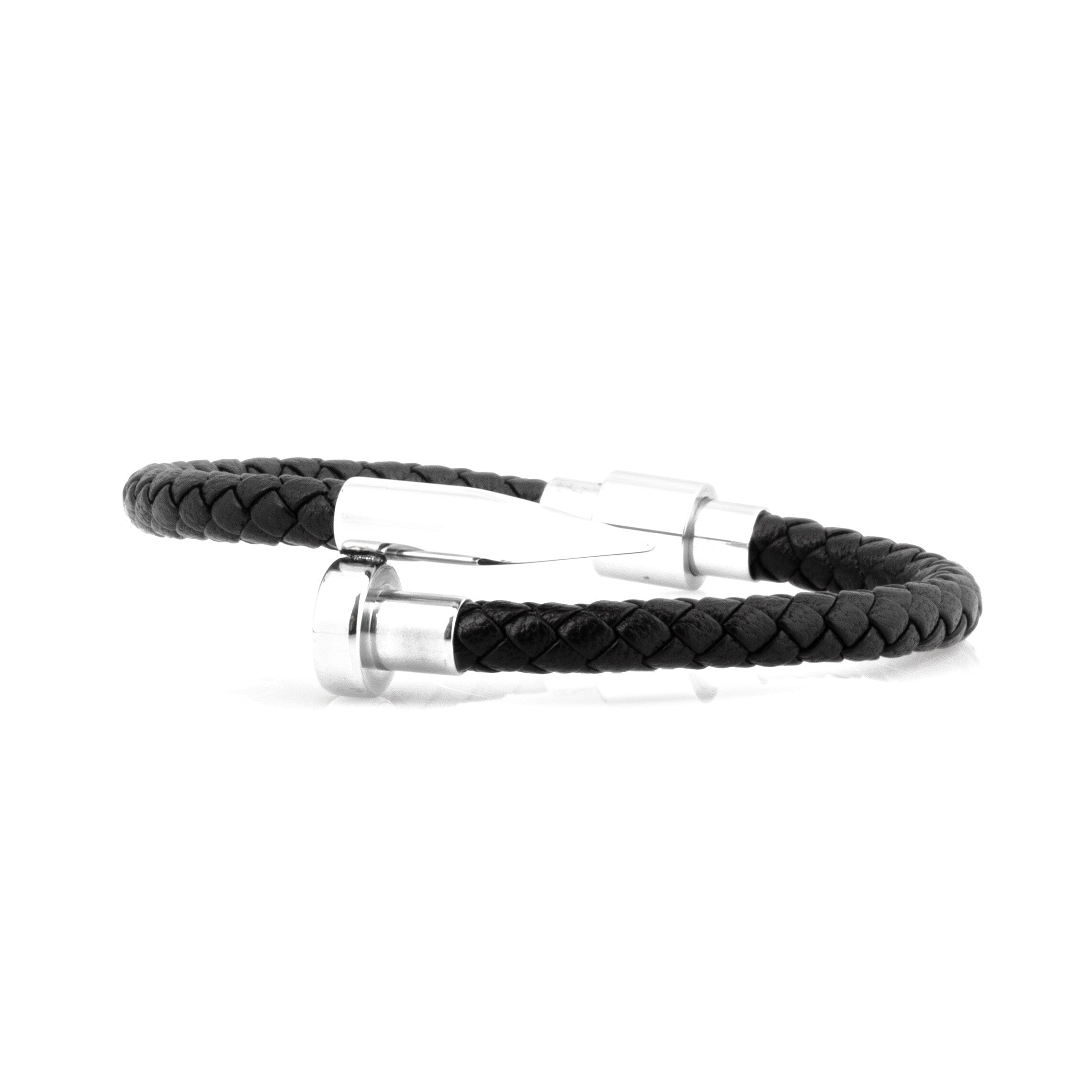 Black Leather Silver Nail and Spike Bracelet Bracelet Clinks Australia 