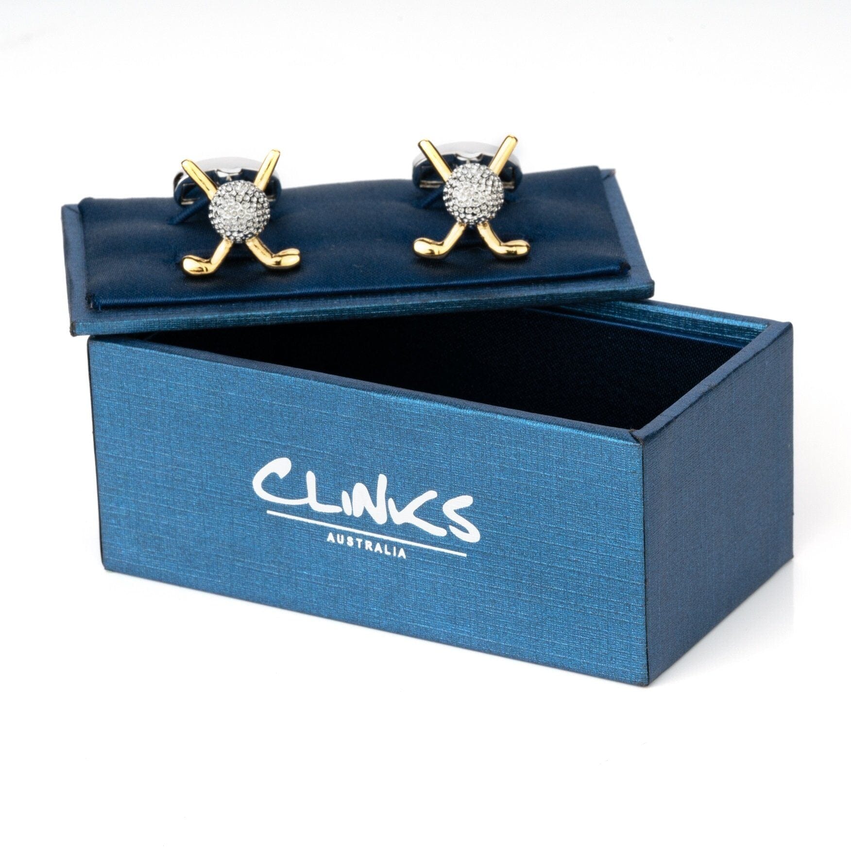 Silver and Gold Golf Club and Ball Cufflinks Novelty Cufflinks Clinks Australia 