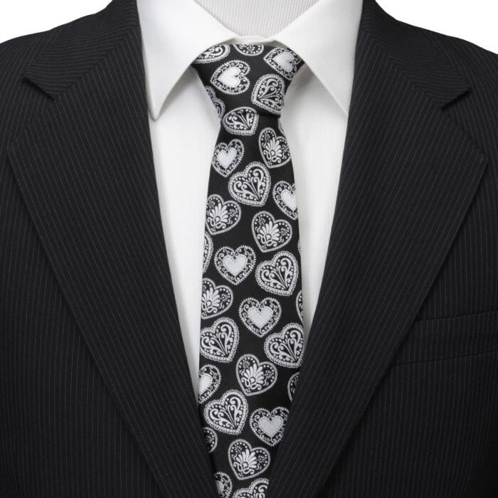 Black and White Paisley Heart Men's Tie Ties Clinks Australia 