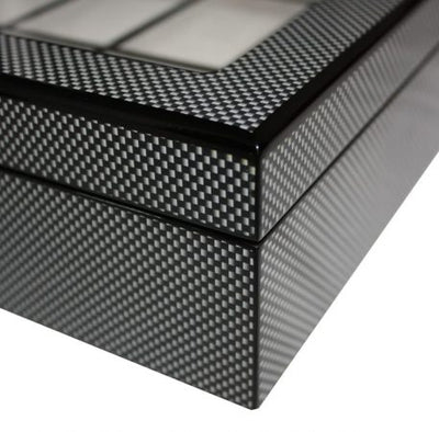 Carbon Fibre Wooden Watch Box, 10 Watch Box, Cuffed Watch Box, Clinks Australia Watch Box, Carbon Fibre Watch Boxes on Cuffed, Australia Watch Box, Watch Storage Box, Watch Display Box, 10 Slots Watch Box, Watch Boxes for 10, Wooden Watch Box, Carbon Fibre, Watch Boxes, CB5055, Clinks.com