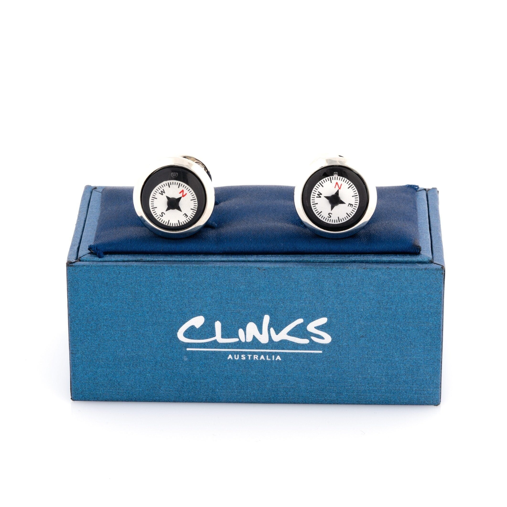 Working Compass Black & White Cufflinks Novelty Cufflinks Clinks Australia 