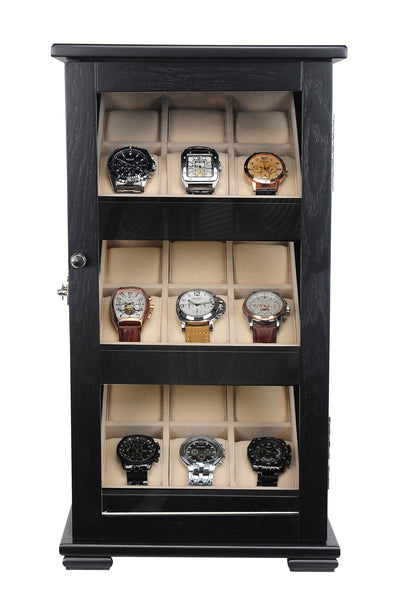 Black Wooden Watch Cabinet, 18 Watch Box, Cuffed Watch Box, Clinks Australia Watch Box, Black Watch Boxes on Cuffed, Australia Watch Box, Watch Storage Box, Watch Display Box, 18 Slots Watch Boxes, Watch Boxes for 18, Wooden Watch Box, Wooden Watch Storage Box, Wooden Watch Cabinet, Black, Storage Box, CB5050, Clinks, Clinks Australia, Cuffed