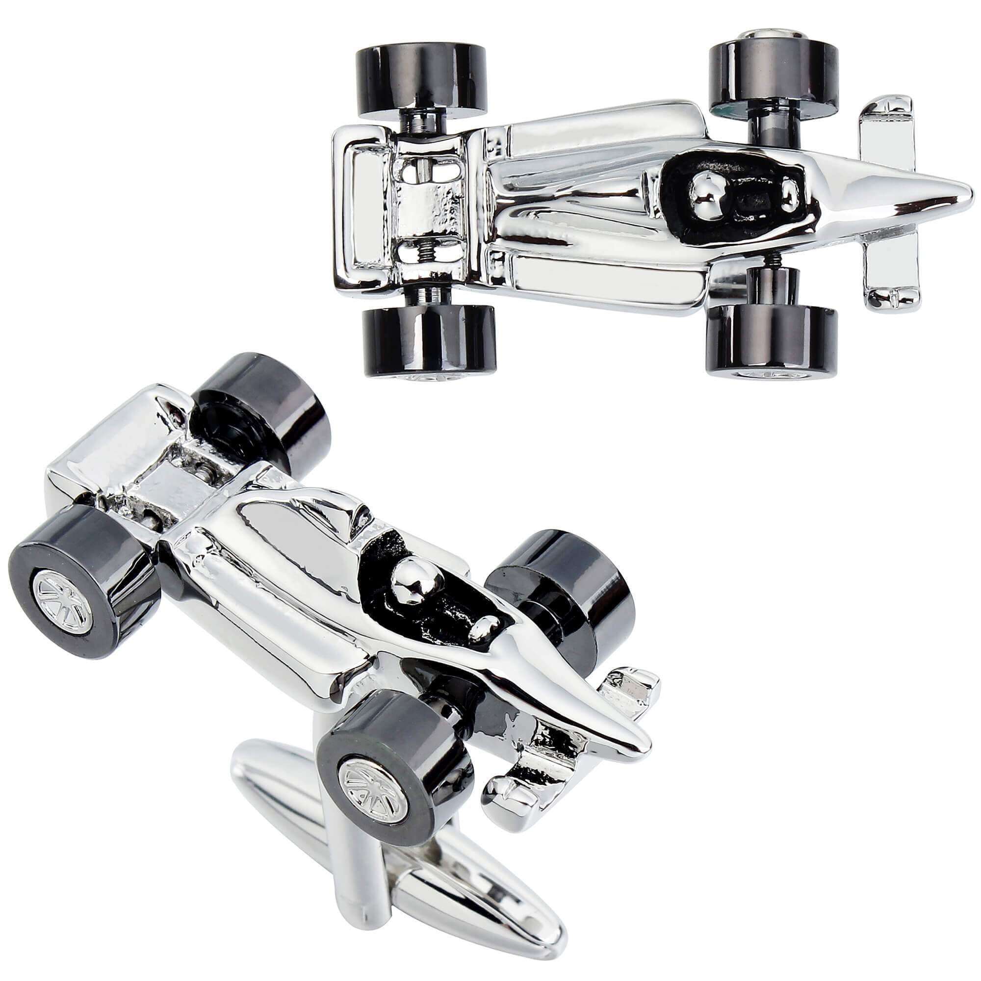 Silver F1 Cufflinks with Gunmetal Wheels Novelty Cufflinks Clinks Australia 