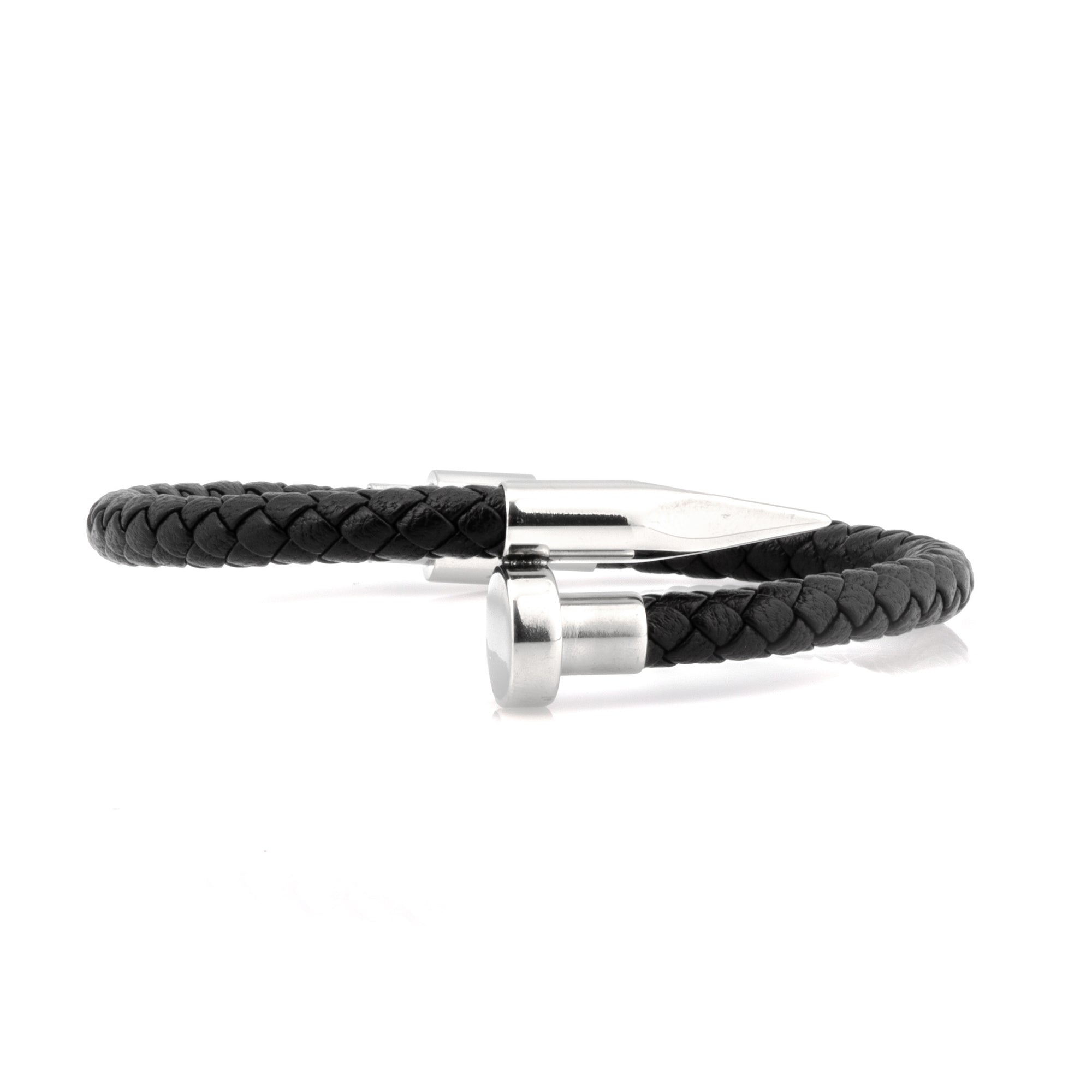 Black Leather Silver Nail and Spike Bracelet