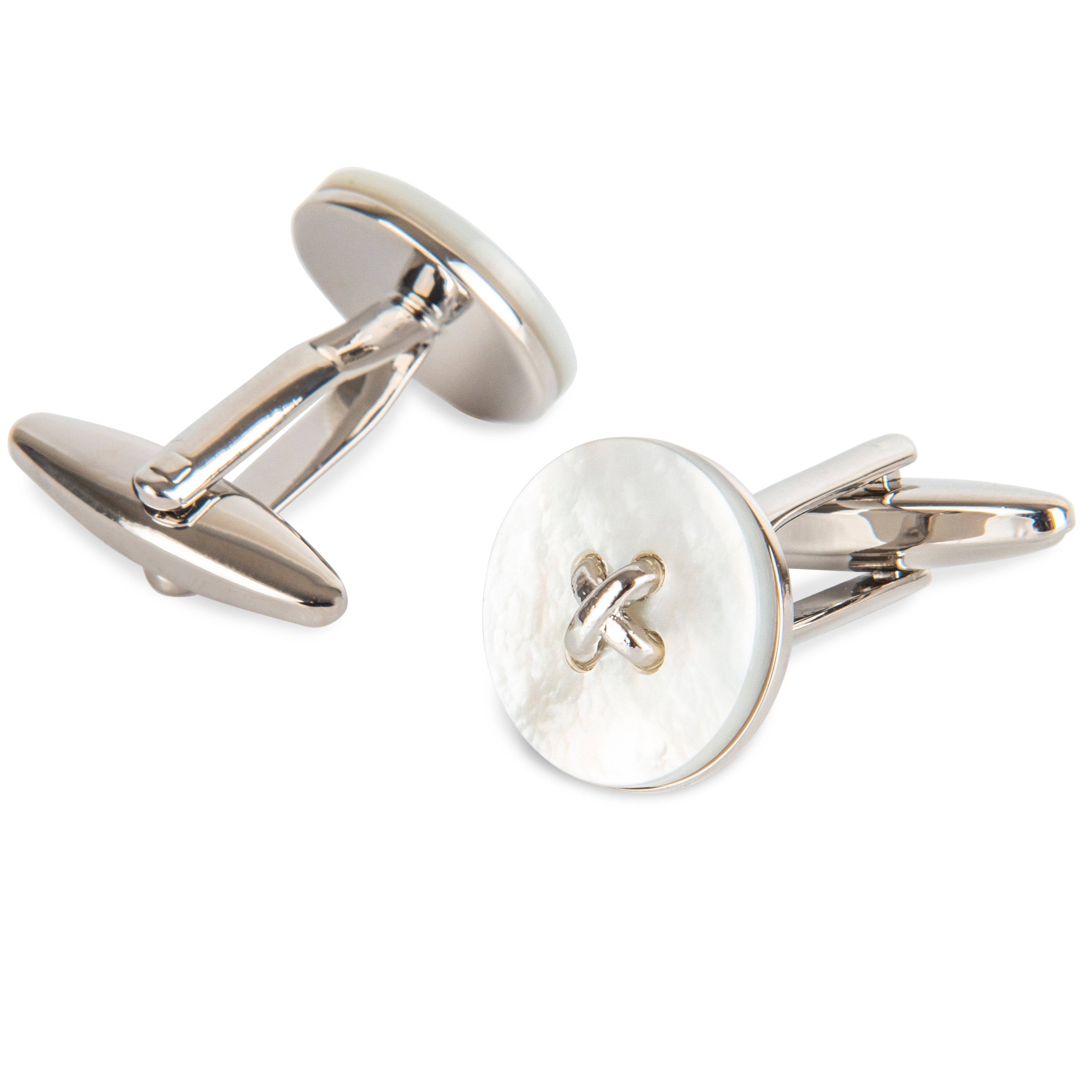 White Mother of Pearl Button Cufflinks Classic & Modern Cufflinks Clinks Australia 