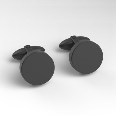 Round Brushed Black Engravable Cufflinks
