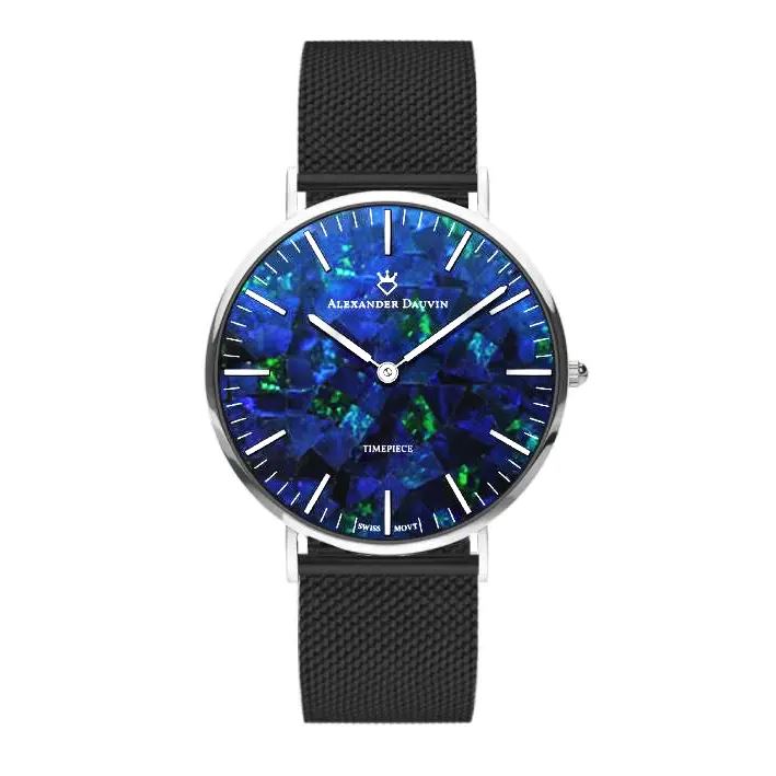 Classic Cliff Blue Swiss Opal Watch 40MM with Black Mesh Strap