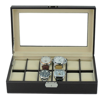 Dark Brown Leather Watch Box for 12 Watches, Watch Boxes, Watch Box, Storage Boxes, Dark Brown, Leather, Watch Box for 12 Watches, CB5079, Clinks.com
