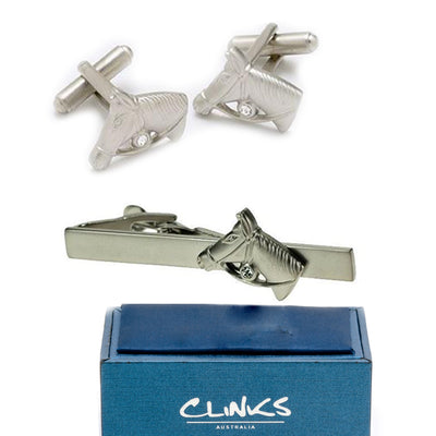 Horse Head Cufflinks & Tie Clip Set, Gift Set, BU0046, Cuffed, Clinks, Clinks Australia