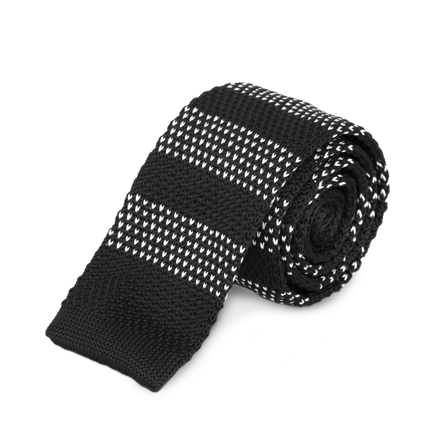 Black and White Stripe Knitted Tie
