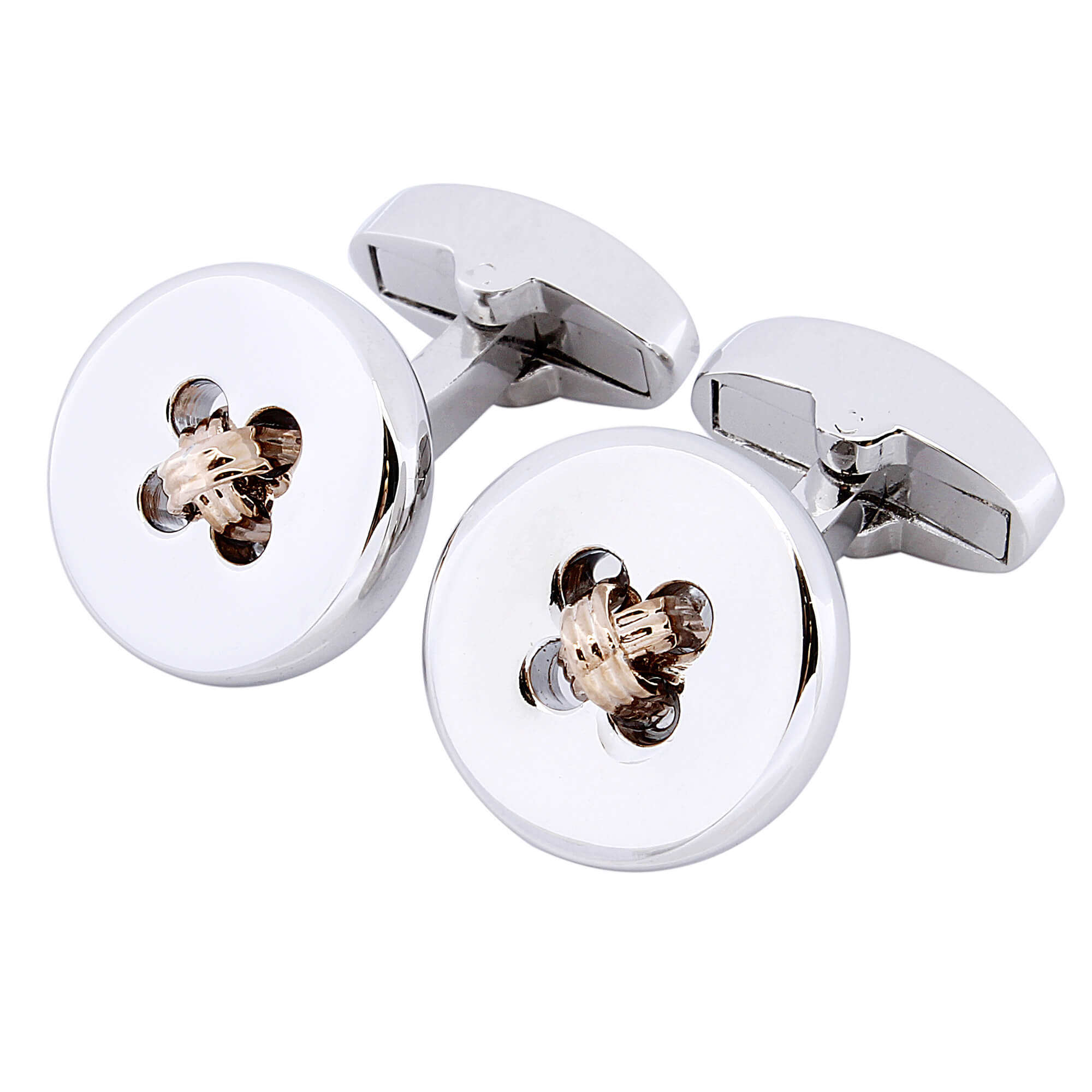 Silver Button with Rose Gold Thread Cufflinks