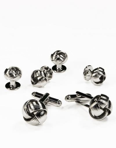 Silver Love knots Cufflinks and Stud Set