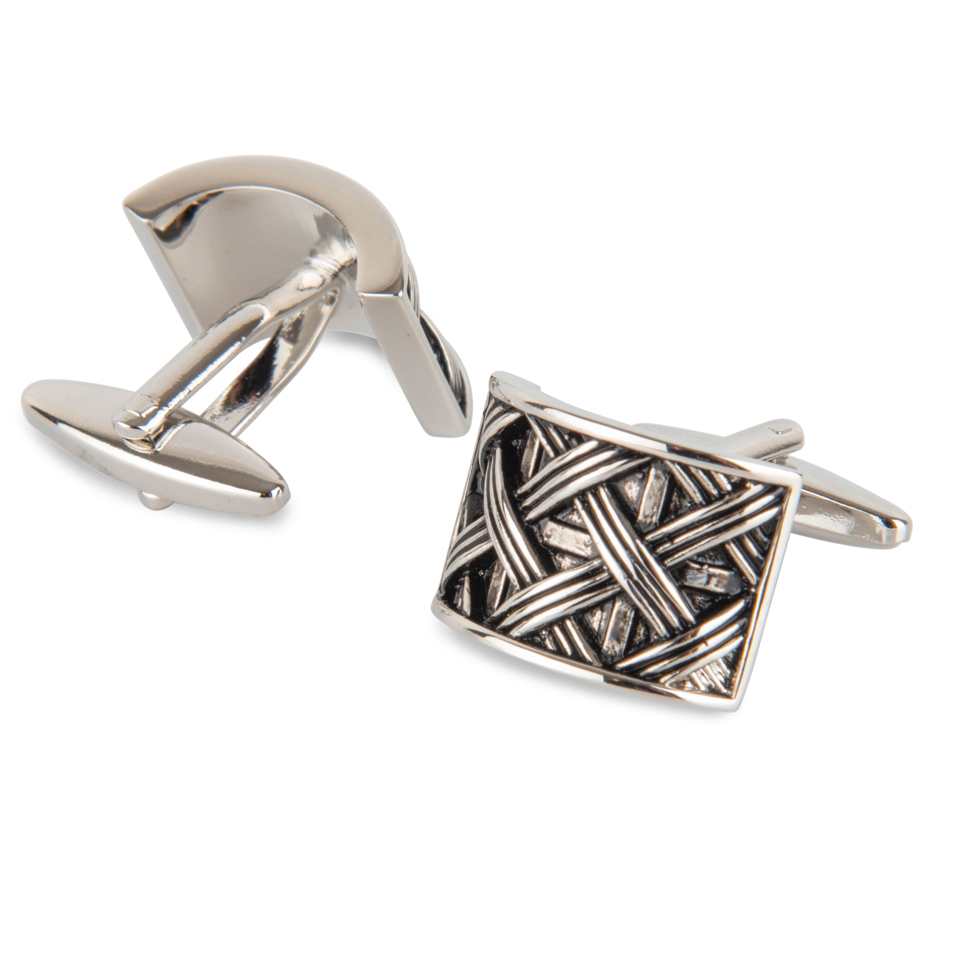 Silver Woven Pattern Cufflinks Classic & Modern Cufflinks Clinks Australia 