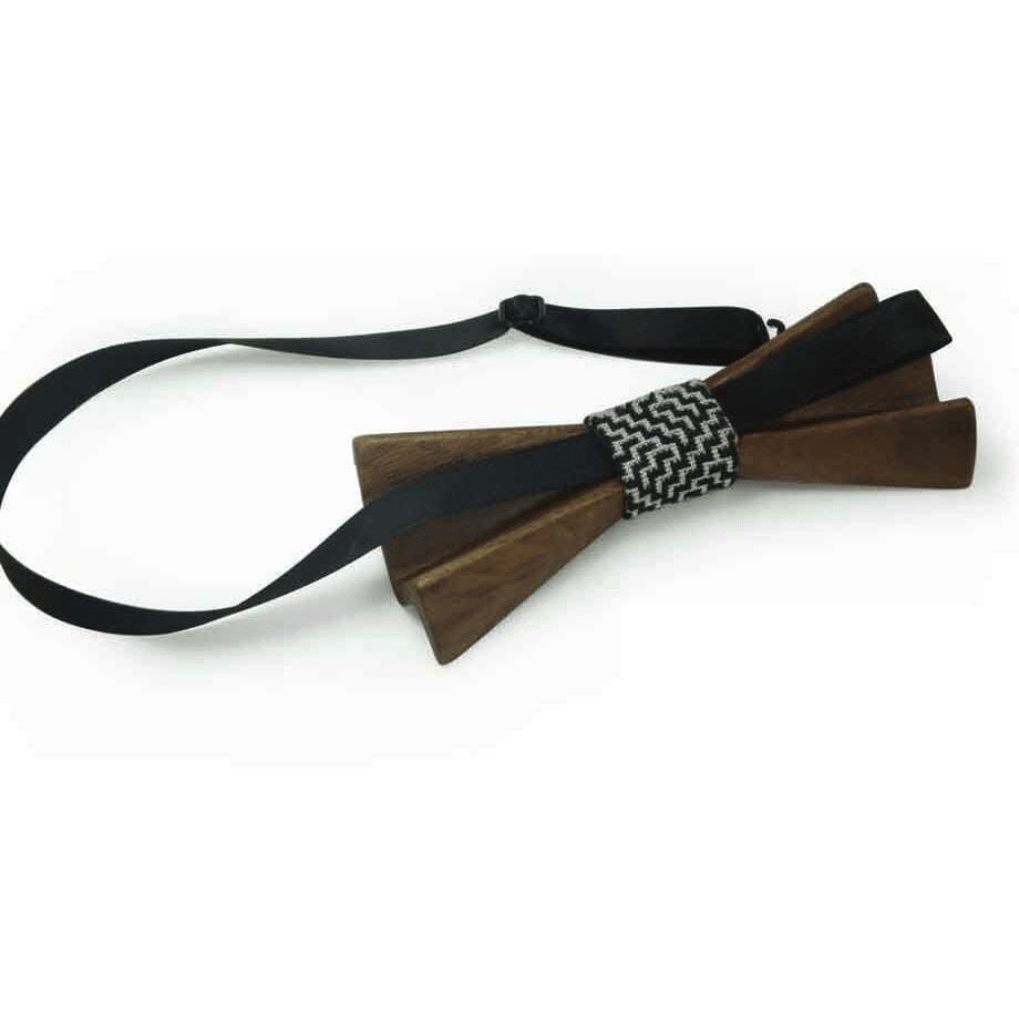 Dark Wood 3D Accordion Style Adult Bow Tie in Denim Bow Ties Clinks 