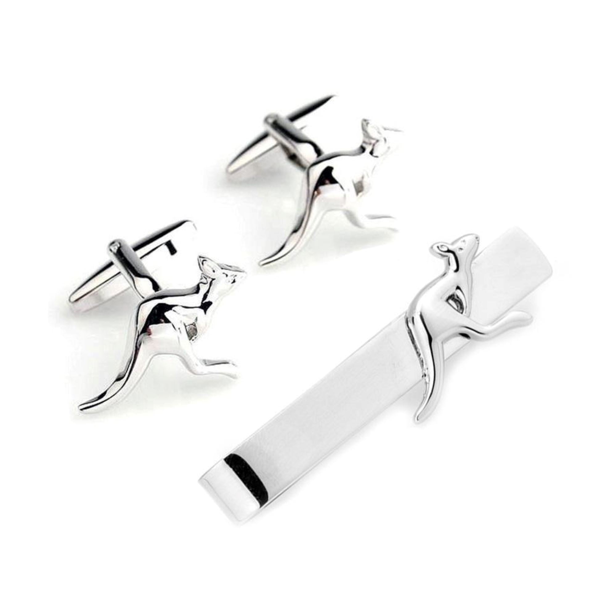 Kangaroo Silver Cufflinks & Tie Bar Set Gift Set Clinks Australia Default 