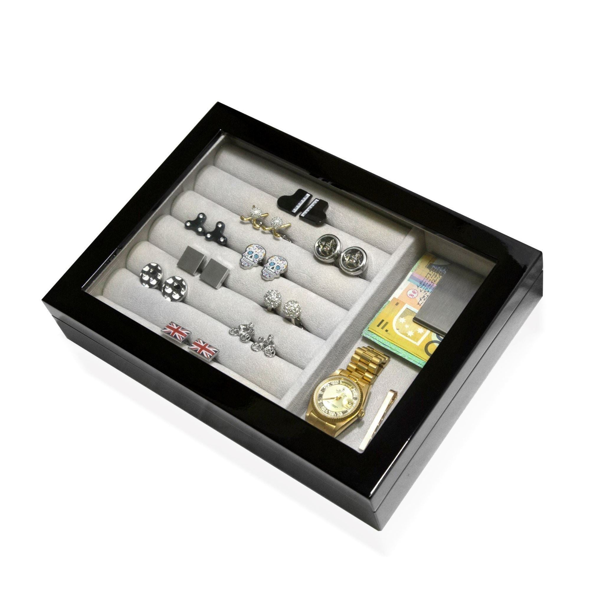 Medium Cufflink and Valet Box Black Cufflink Boxes Clinks Australia 