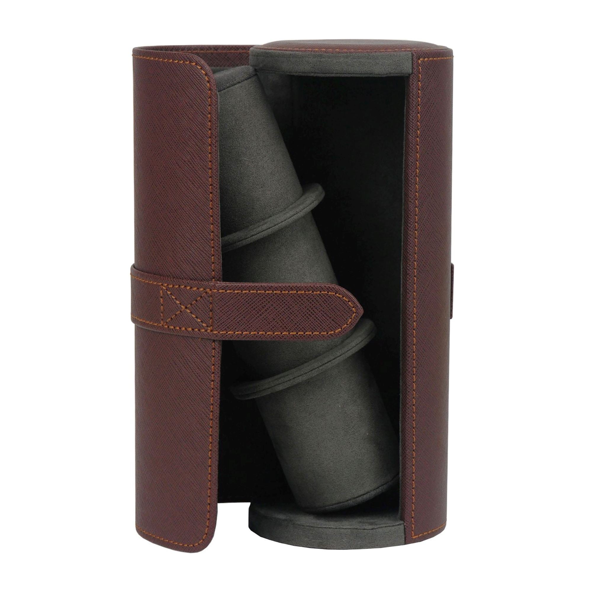 Watch Roll Case for 3 in Dark Brown Vegan Leather Watch Boxes Clinks 
