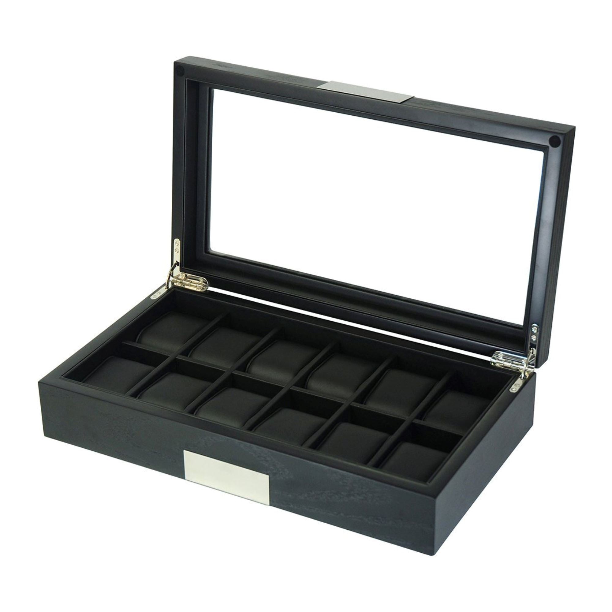 12 Slots Black Wooden Watch Box Watch Boxes Clinks 