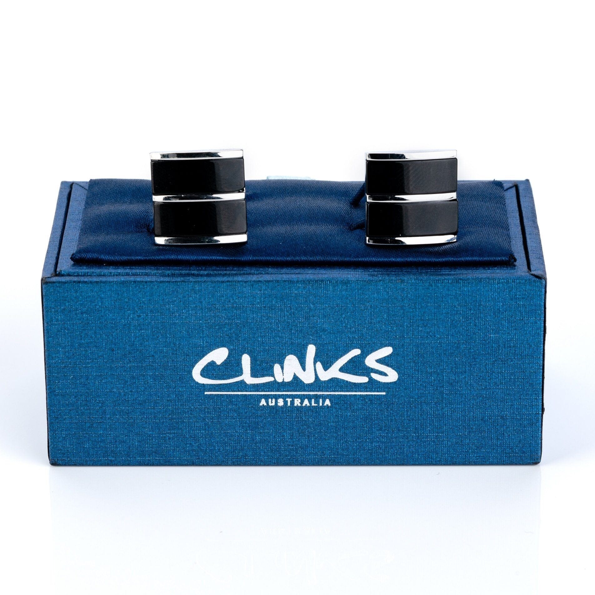Dual Black Ice Cateye Silver Cufflinks Classic & Modern Cufflinks Clinks Australia 