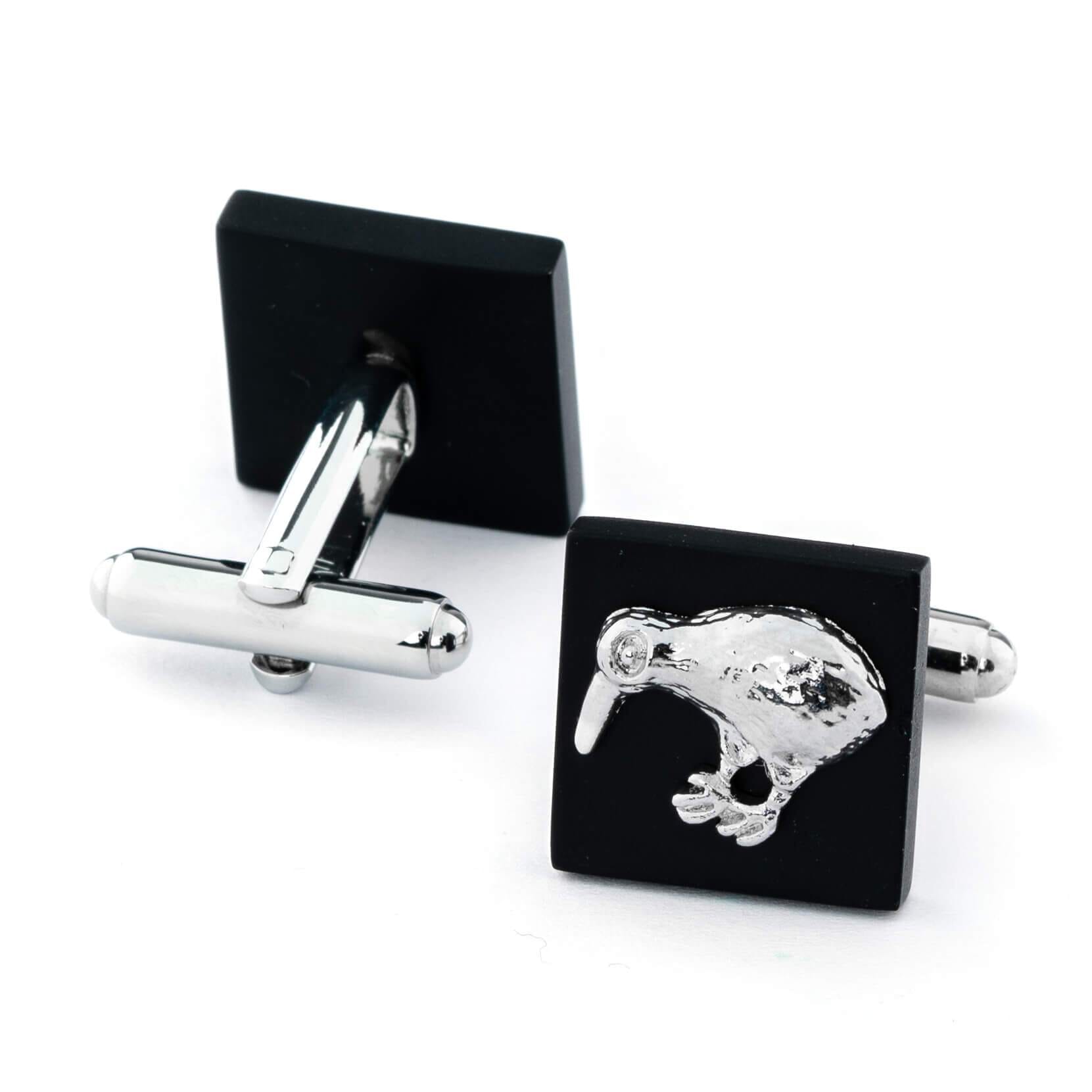 Silver/Black Kiwi Cufflinks Novelty Cufflinks Clinks Australia 
