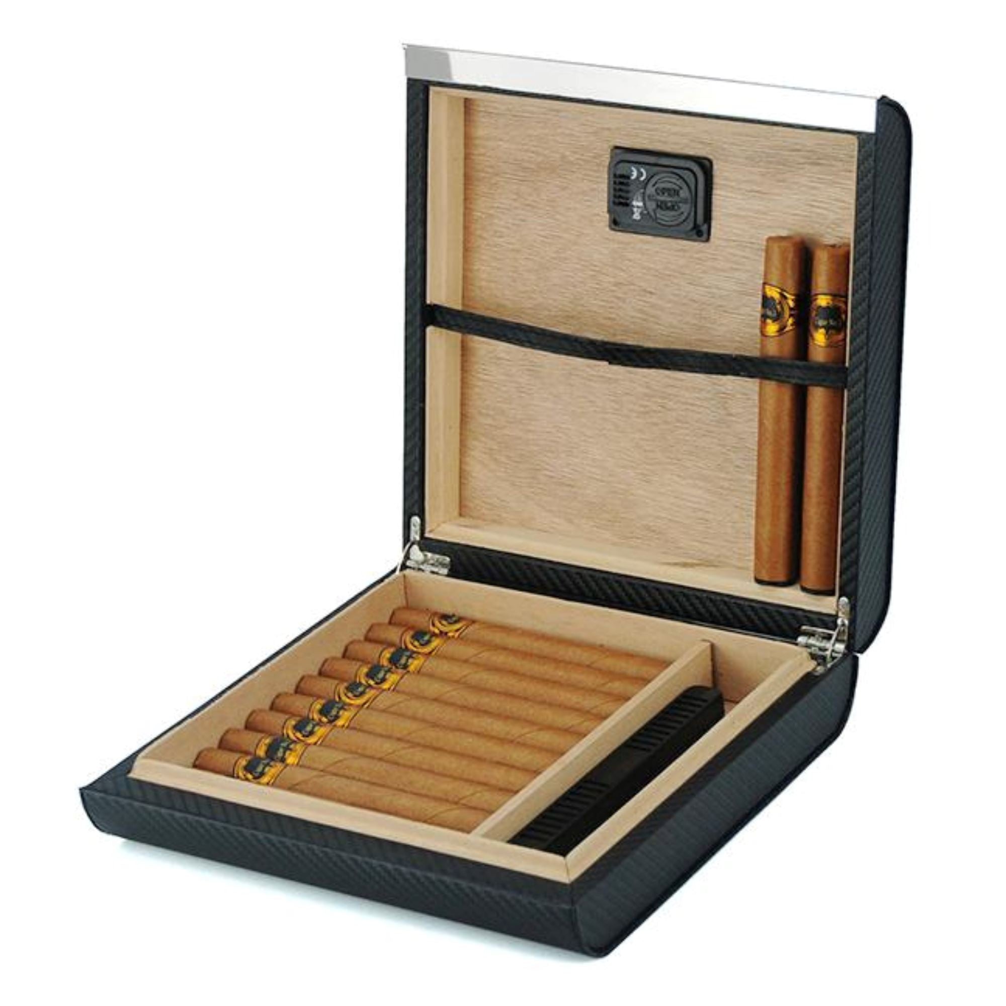 20 CT Black Cigar Humidor Carbon Fiber Case for Cigars Cigar Boxes Clinks 