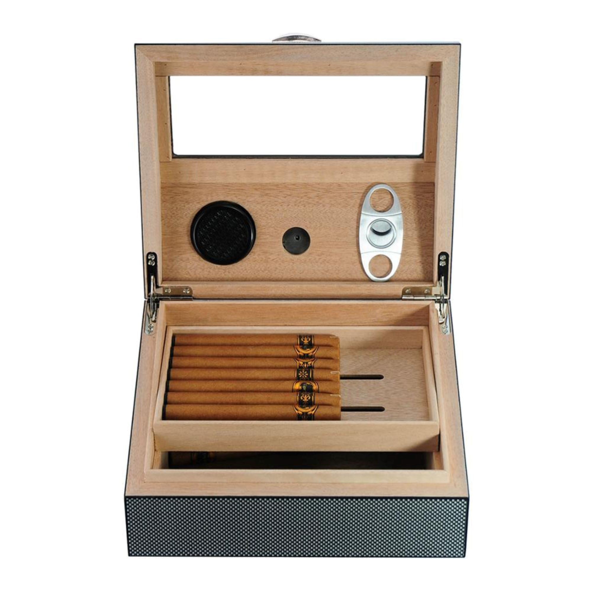 50 CT Carbon Fibre Cigar Humidor Wooden Cabinet for Cigars Cigar Boxes Clinks 