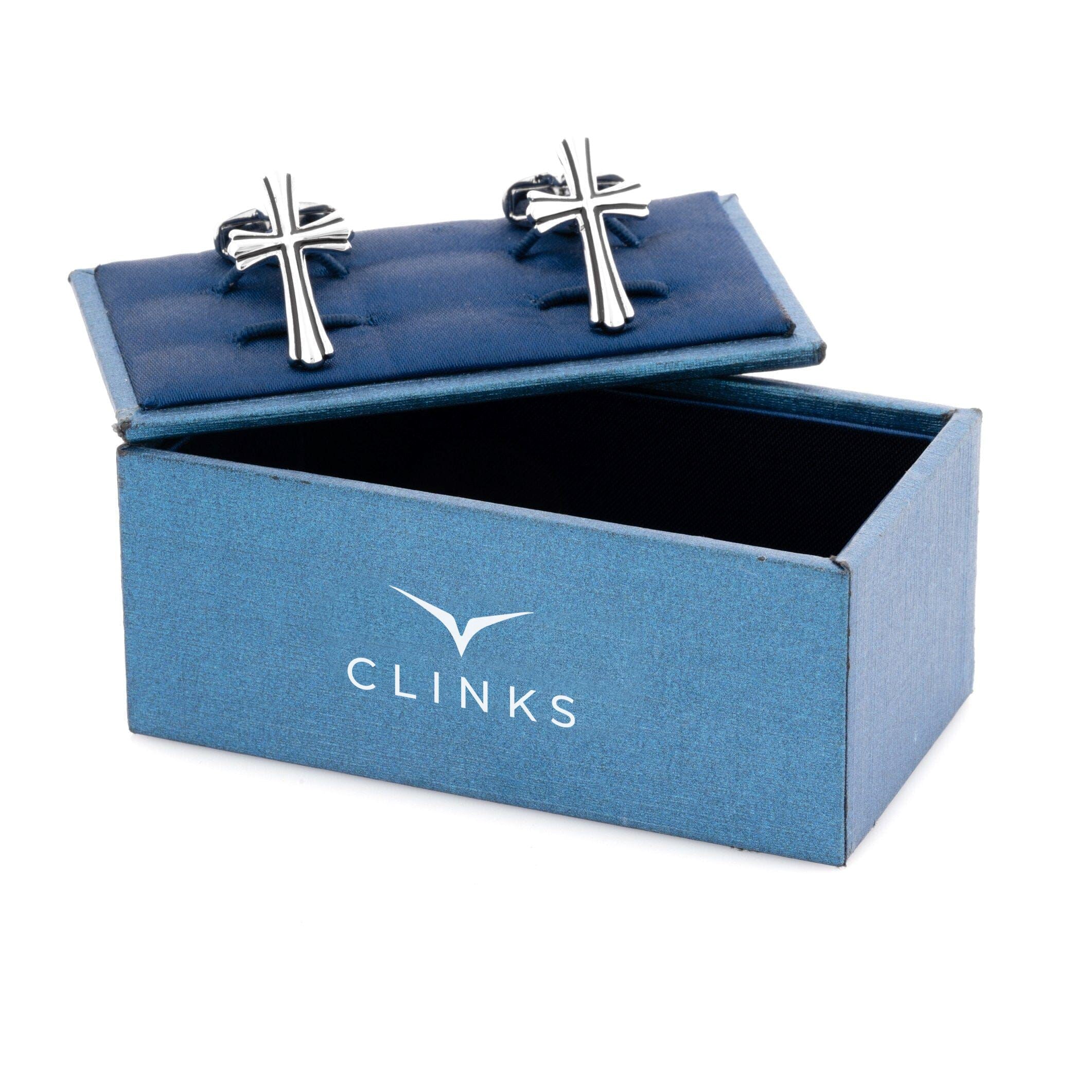 Fleurie Cross Silver & Black Enamel Cufflinks Novelty Cufflinks Clinks Australia 