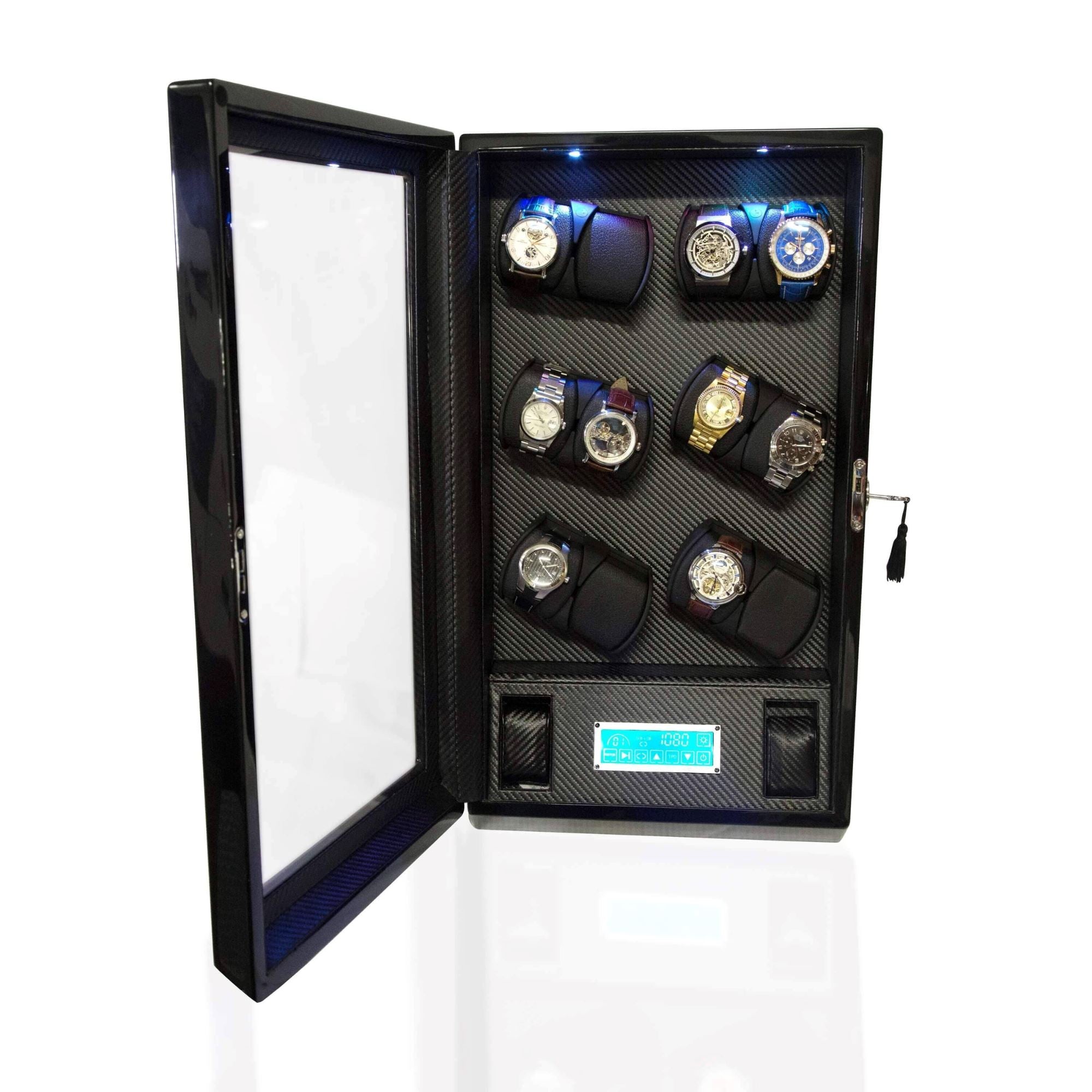 Kosciuszko Watch Winder Box for 12 + 2 Watches in Black Watch Winder Boxes Clinks 