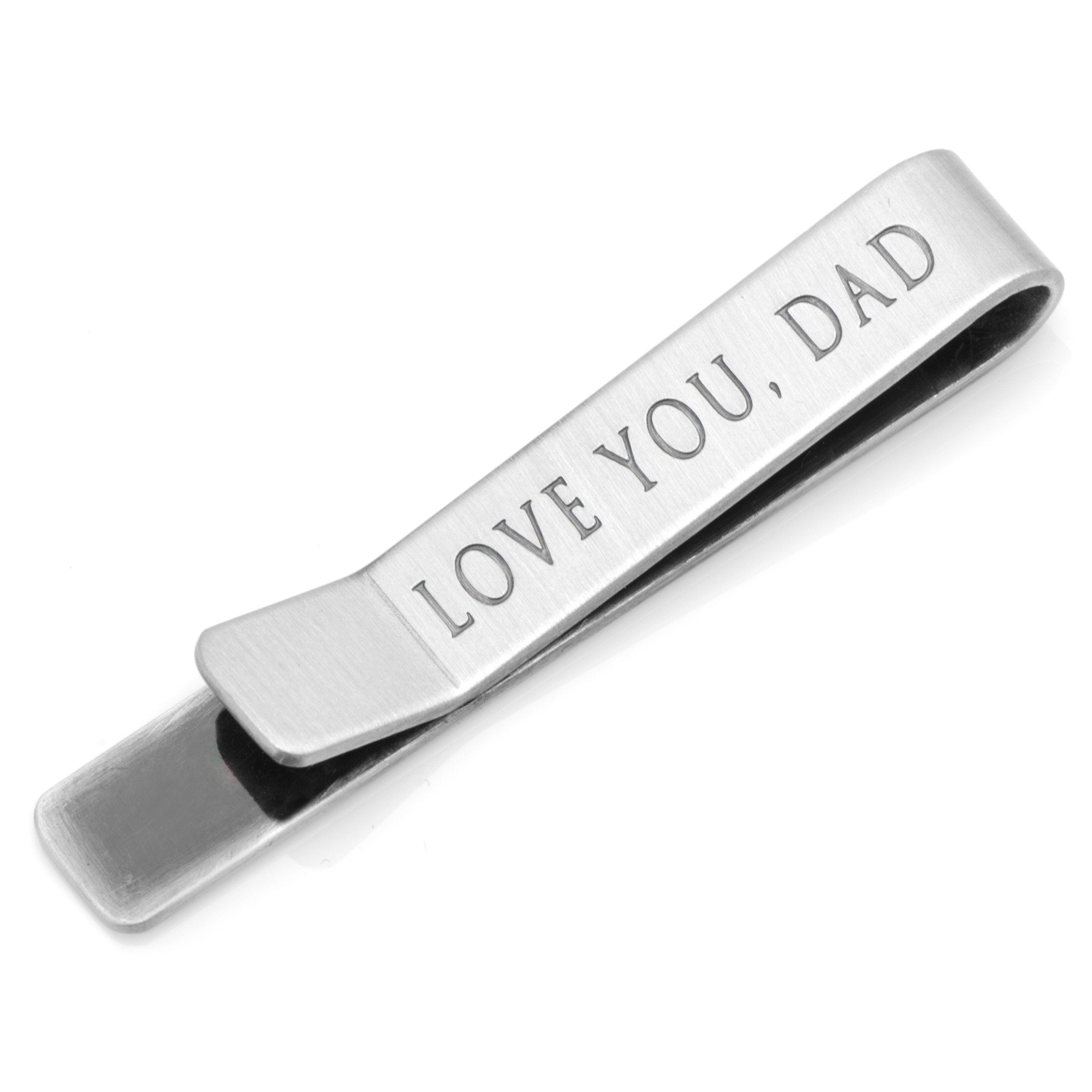 Brushed Silver "Love You, Dad" Tie Clip Tie Clips Clinks Brushed Silver I Love You, Dad Engraved Tie Clip 
