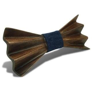 Dark Wood 3D Accordion Style Adult Bow Tie in Denim Bow Ties Clinks 